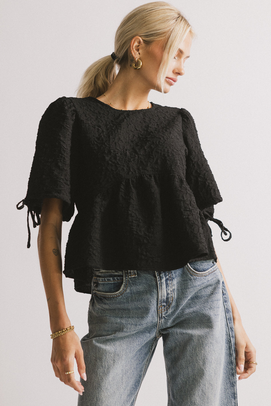 Alessia Peplum Top for Women - Black Flared Blouse, Elegant Ruffle Sleeve Shirt, Chic Tunic Tops for Party, Date Night & Office Wear
