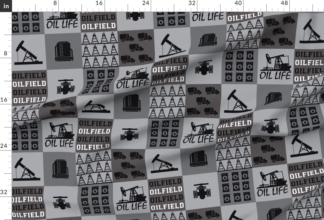 **Oilfield Patchwork Quilt Fabric - Gray Printed on Soft Minky Fabric - Perfect for Baby Blankets, Quilt Backing & Sewing Projects (Fat Quarter, Derrick Design)**