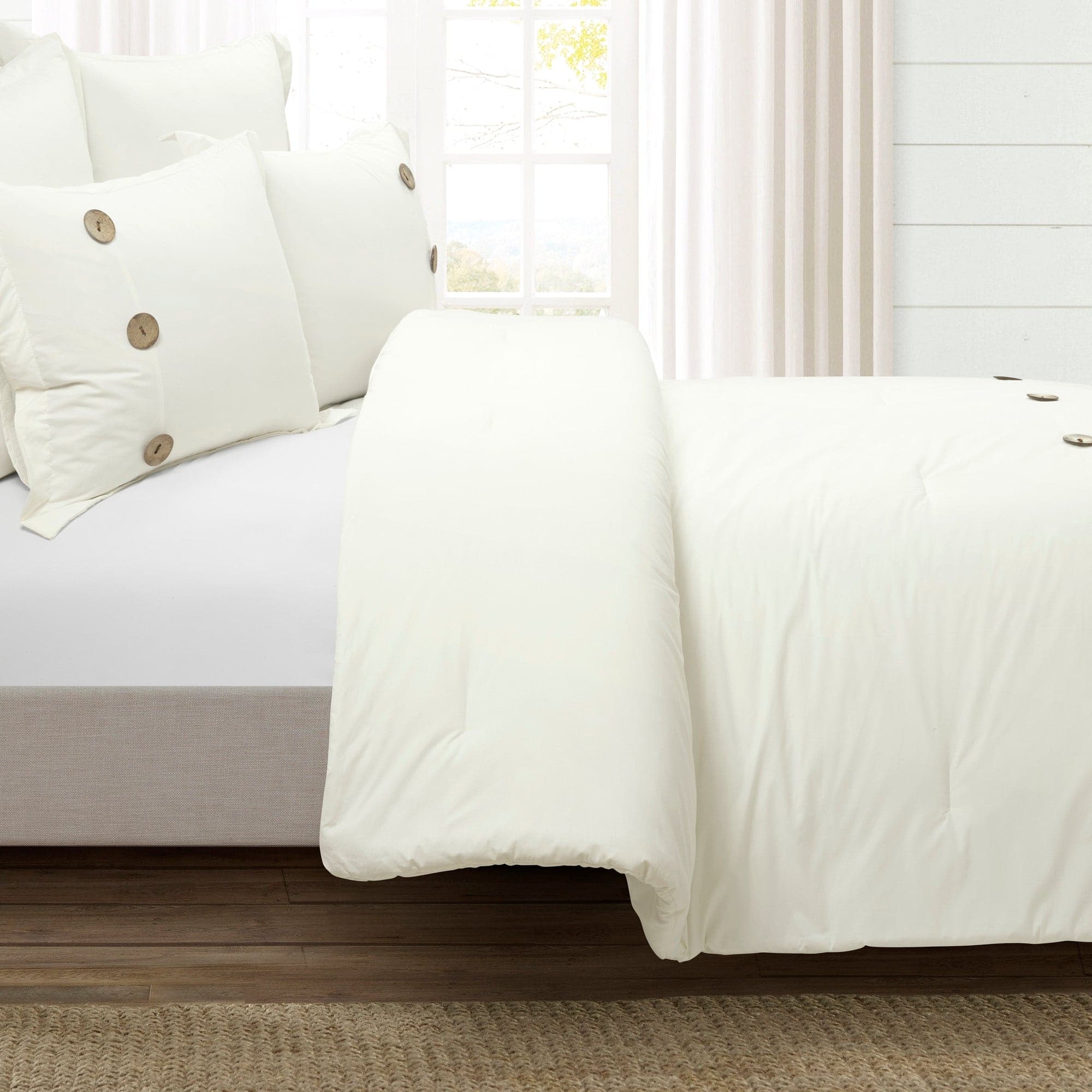 Premium 5-Piece Linen Button Comforter Set - Breathable & Soft Bedding for All Seasons | Perfect for Master Bedroom, Guest Room & Dorm Decor