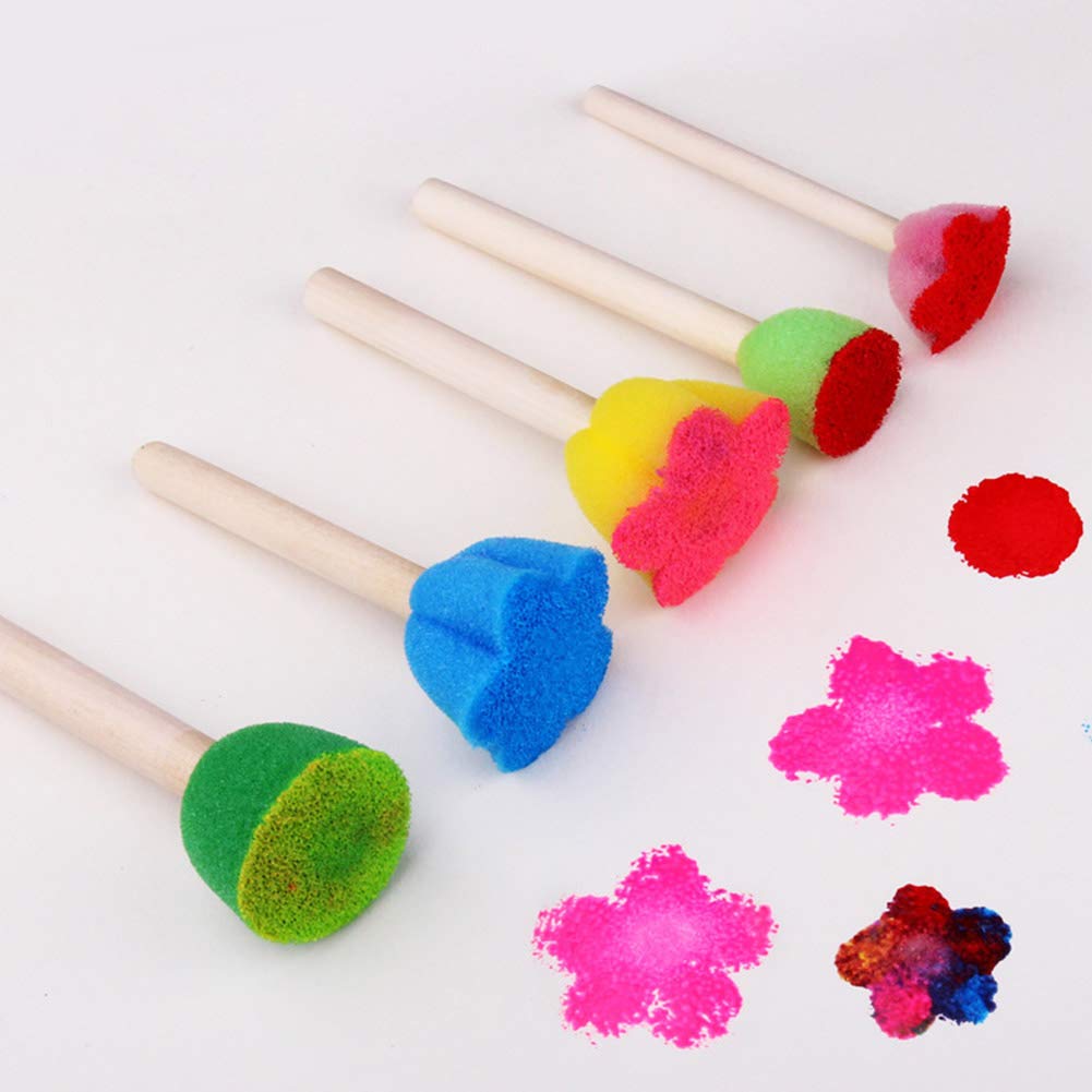 5-Piece Round Sponge Brushes for DIY Painting - Colorful Mini Sponge Stamp Brushes with Wooden Handles - Perfect for Kids Art Projects, Canvas Painting & Craft Supplies