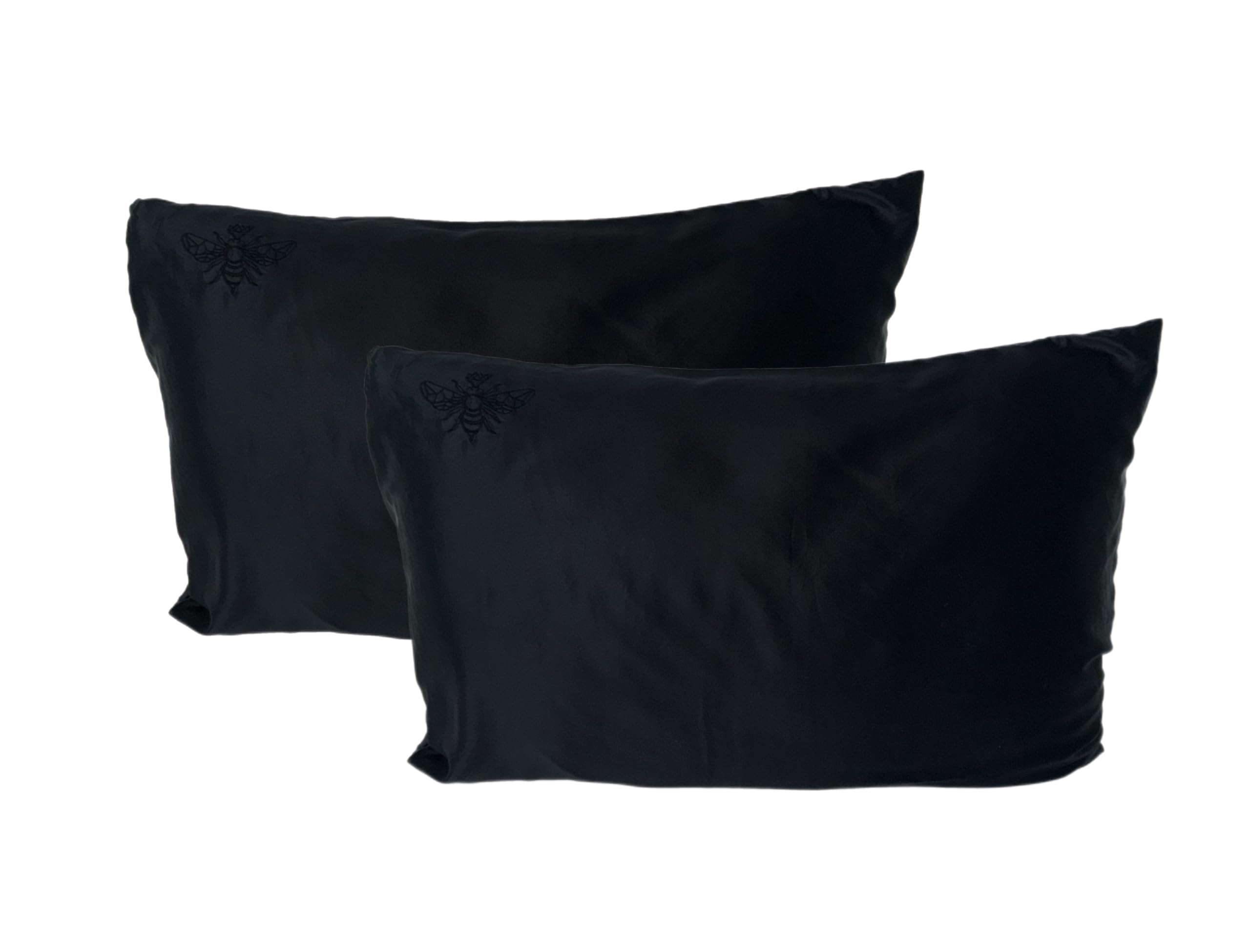 QUEEN BEE SILK - 2 Pack 22 Momme Mulberry Silk Pillowcase for Hair & Skin Care - Charmeuse Weave with Envelope Closure - Queen Size Black - Perfect for Reducing Hair Frizz & Preventing Sleep Wrinkles
