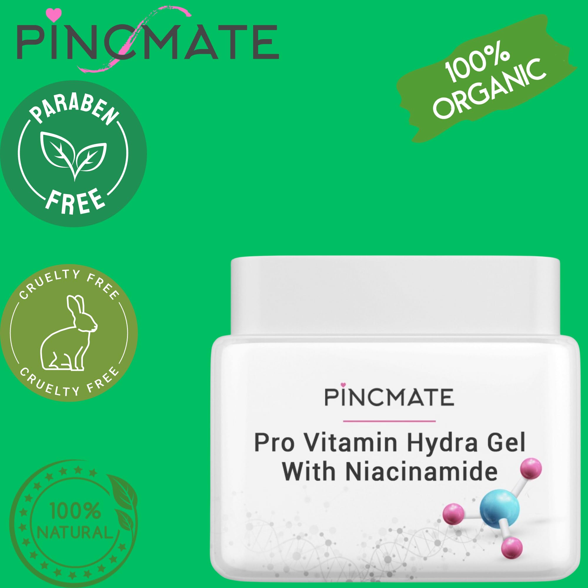 PINCMATE Aloe Vera Gel for Face, Hair & Skin - 300ml with Niacinamide, Tea Tree & Pro Vitamin B5 - Hydrating & Moisturizing Gel for Men & Women - Perfect for Sunburn Relief, Acne Treatment & Daily Skincare Routine