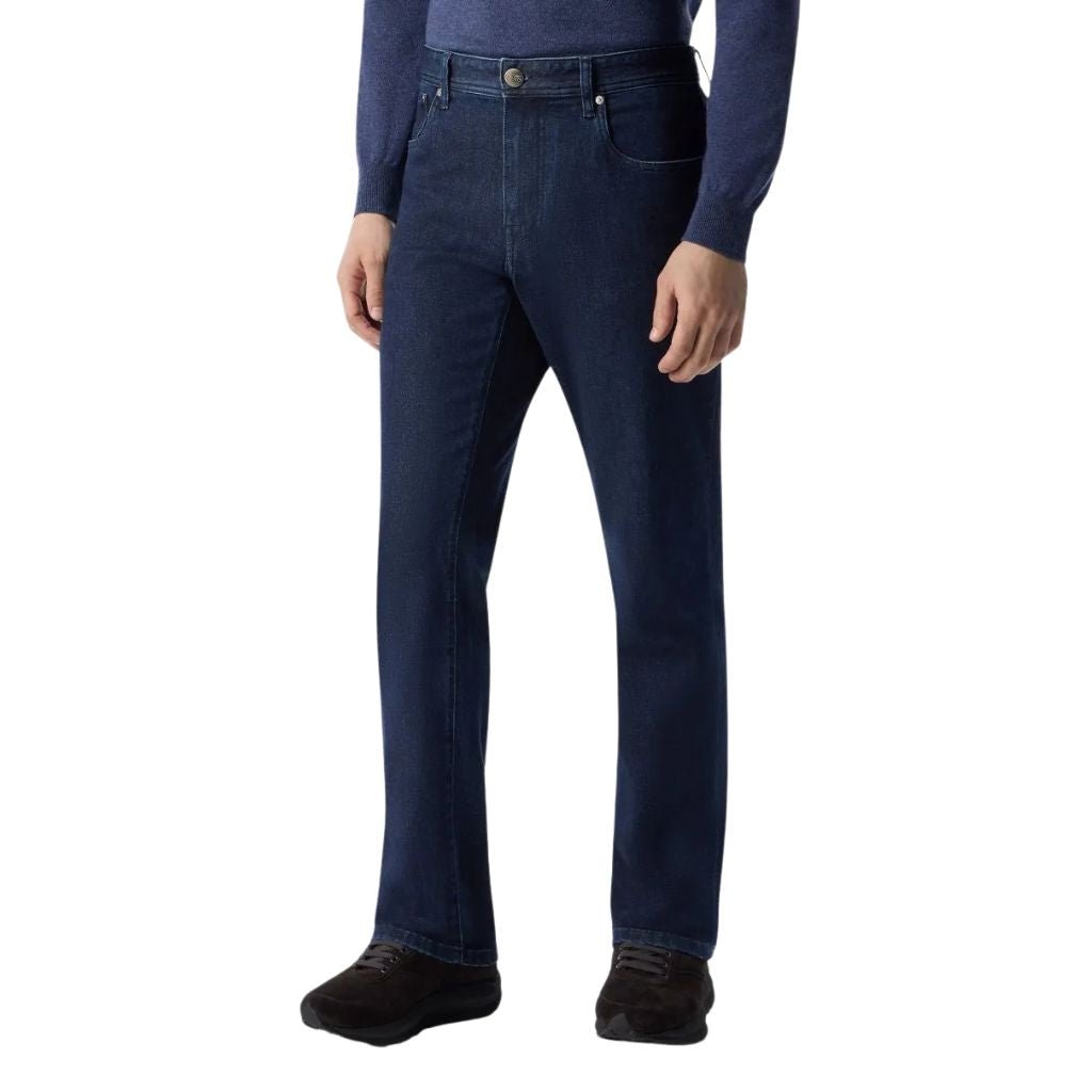 **Corneliani Stretch Denim Jeans - Dark Wash Slim Fit Men's Denim Pants for Casual & Business Wear**    *Use Cases: Perfect for office attire, weekend outings, or smart-casual events.*