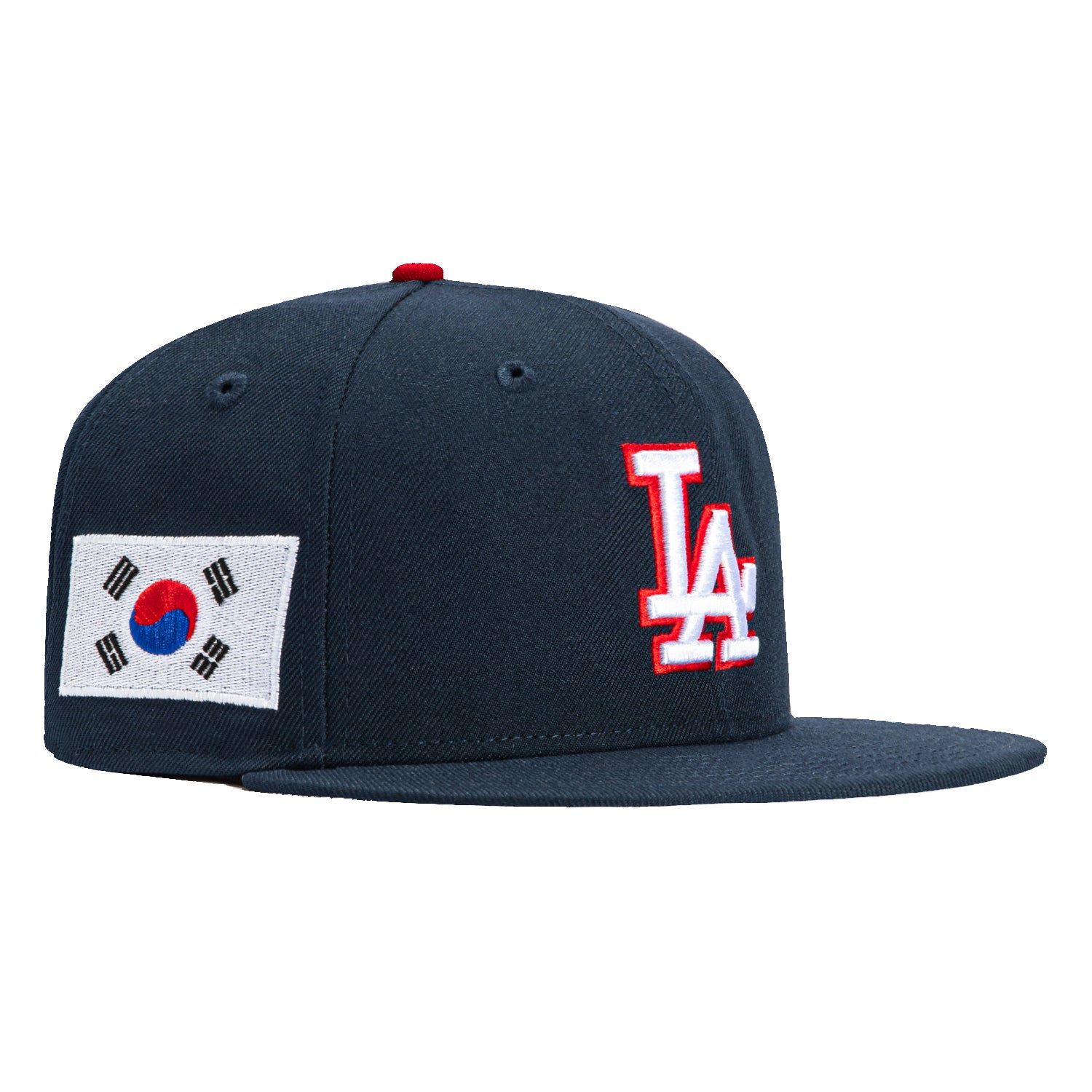 New Era 59Fifty Los Angeles Dodgers Korea Flag Patch Snapback Hat - Navy, White & Red Baseball Cap for Men & Women - Perfect for Baseball Games, Streetwear & Fashion Outfits