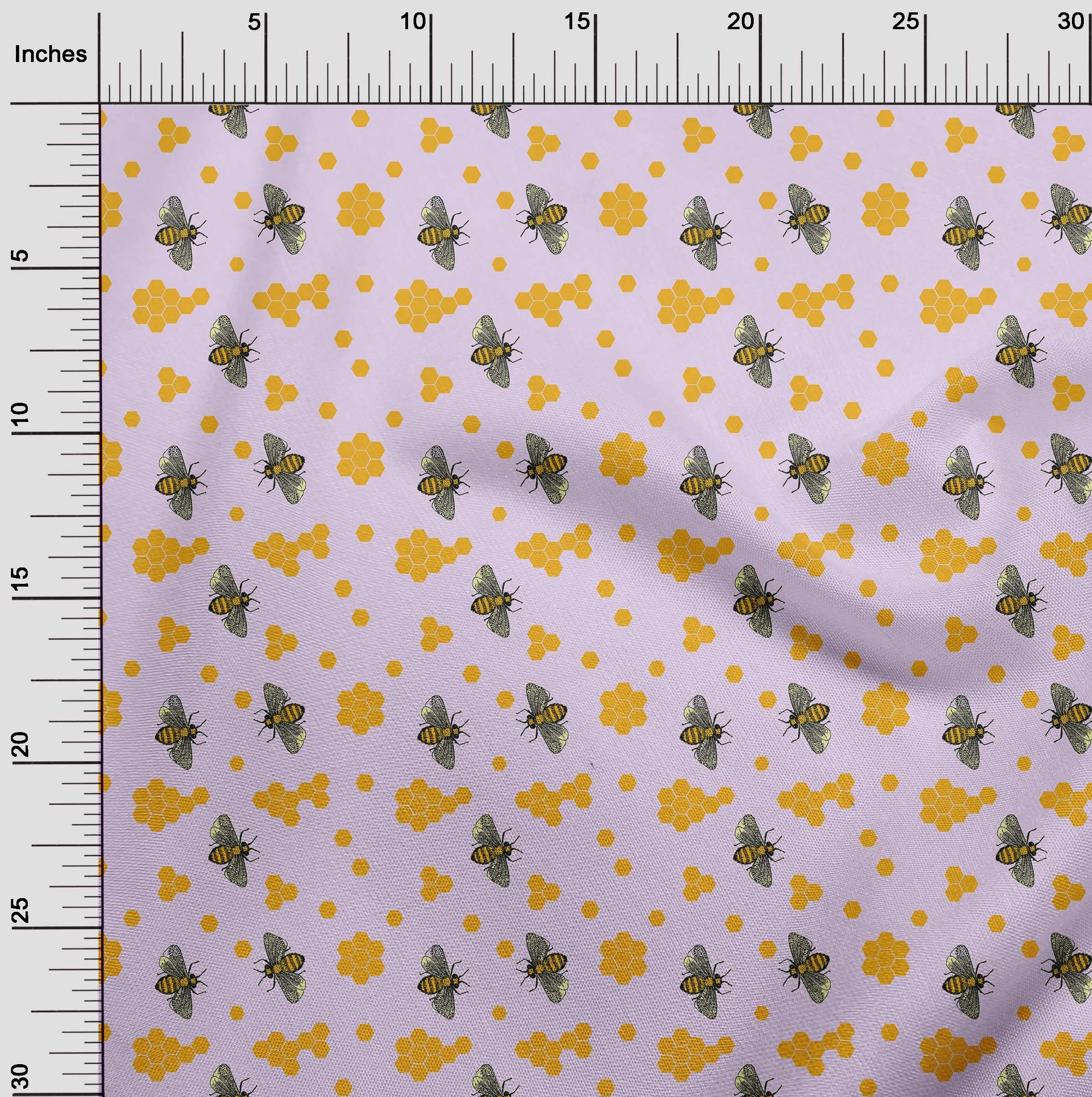 oneOone Viscose Chiffon Fabric - Light Pink Honey Bee Print Dress Material, 42 Inches Wide by The Yard | Perfect for Summer Dresses, DIY Sewing Projects & Boho Fashion