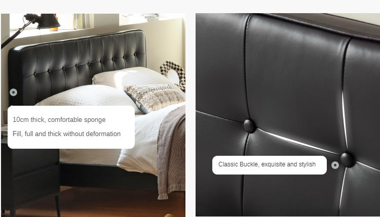 Premium Black Leather Suspension Bed - Luxurious & Durable for Bedroom, Guest Room, or Dorm - Enhances Comfort & Style