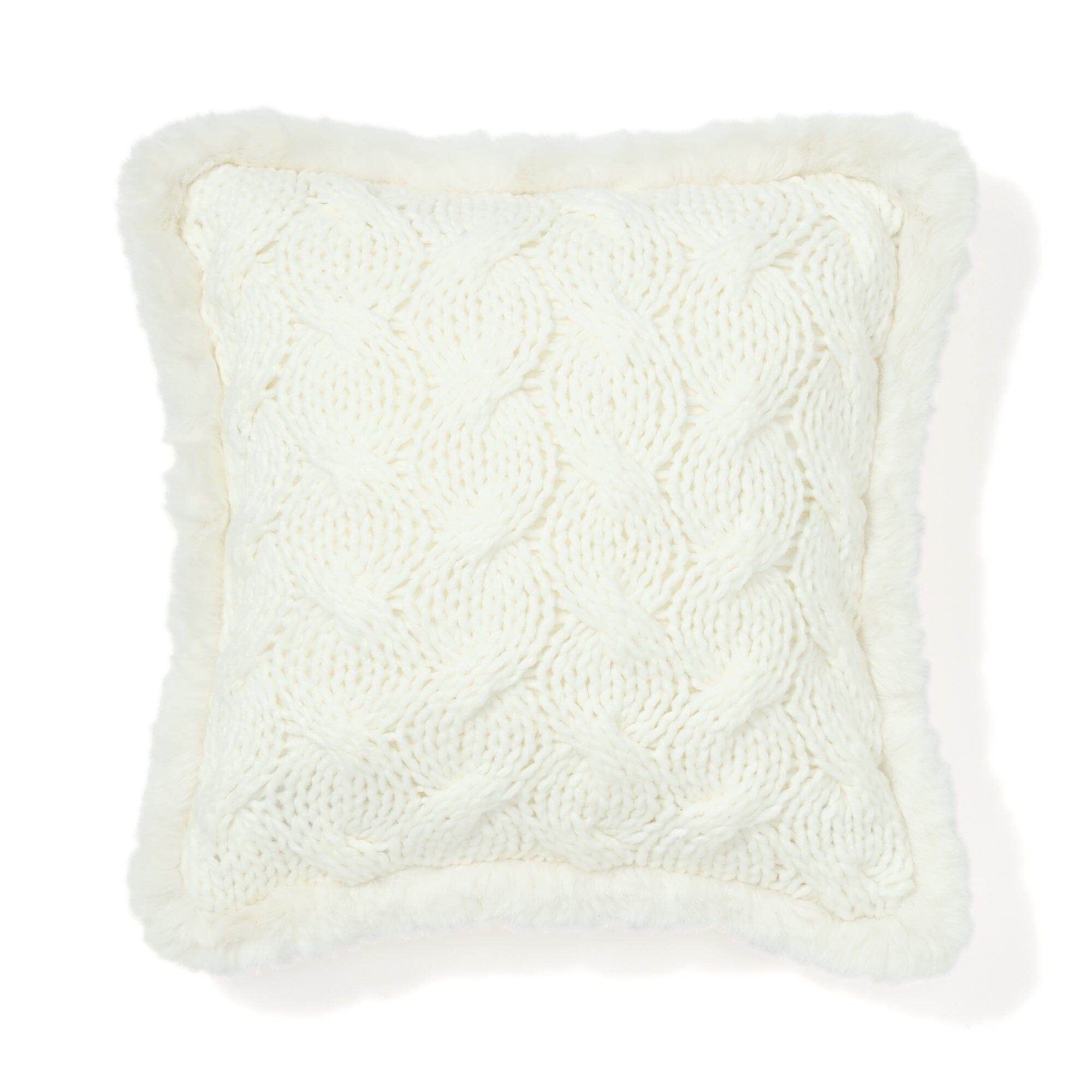 Soft Knit & Faux Fur Cushion Cover 18x18 Inches - Cozy White Decorative Pillow Case for Living Room, Bedroom & Sofa - Machine Washable & Reversible Home Decor