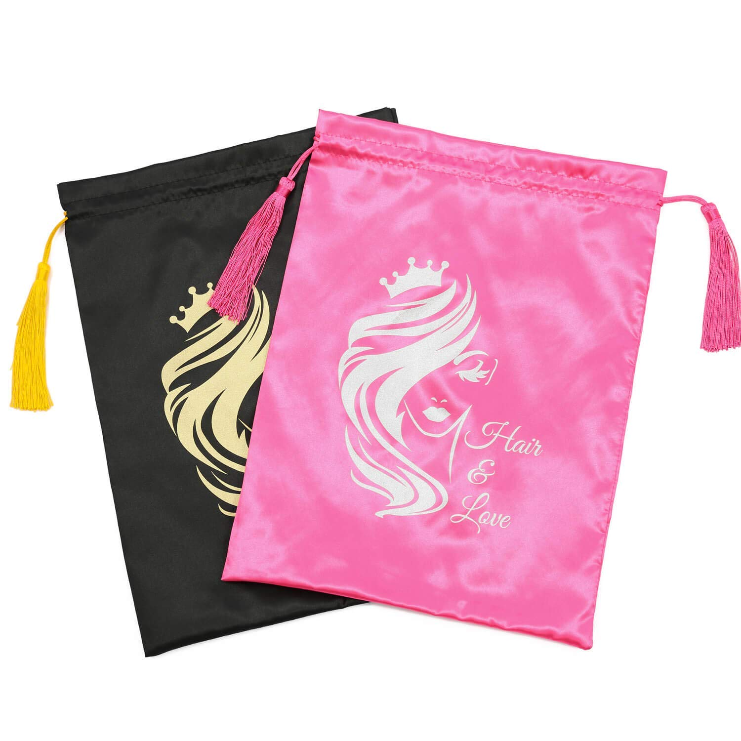 Premium 2-Pack Silk Satin Drawstring Storage Bags (15x11 Inch) - Organize Wigs, Hair Extensions & Styling Tools - Ideal for Salon Professionals, Hair Vendors & Personal Use at Home