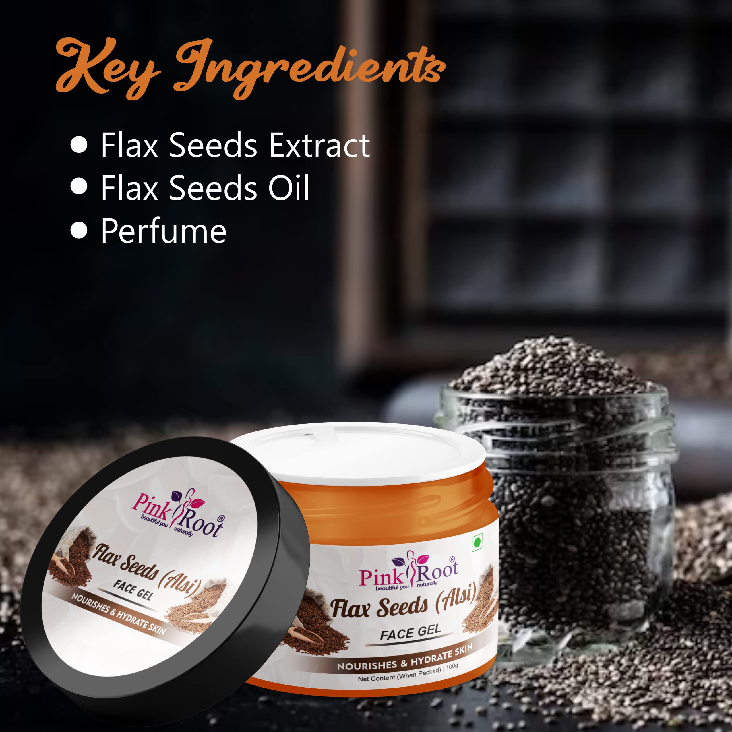 Organic Pink Root Flax Seeds Face Gel 100ml - Hydrating & Soothing Facial Moisturizer for Dry Skin - Perfect for Daily Skincare Routine & Nighttime Use