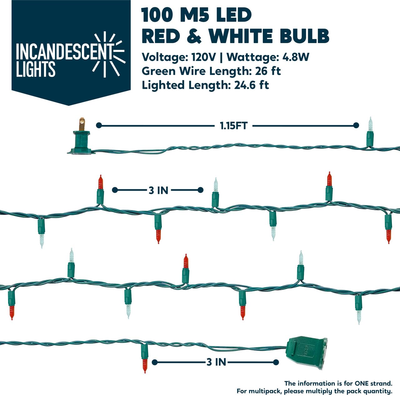 Joiedomi 200 LED Christmas Lights (2x100) - 52FT Connectable Indoor/Outdoor String Lights with Green Wire for Xmas Tree Decorations - Red & White Fairy Lights for Holiday, Party, Wedding & Home Decoration