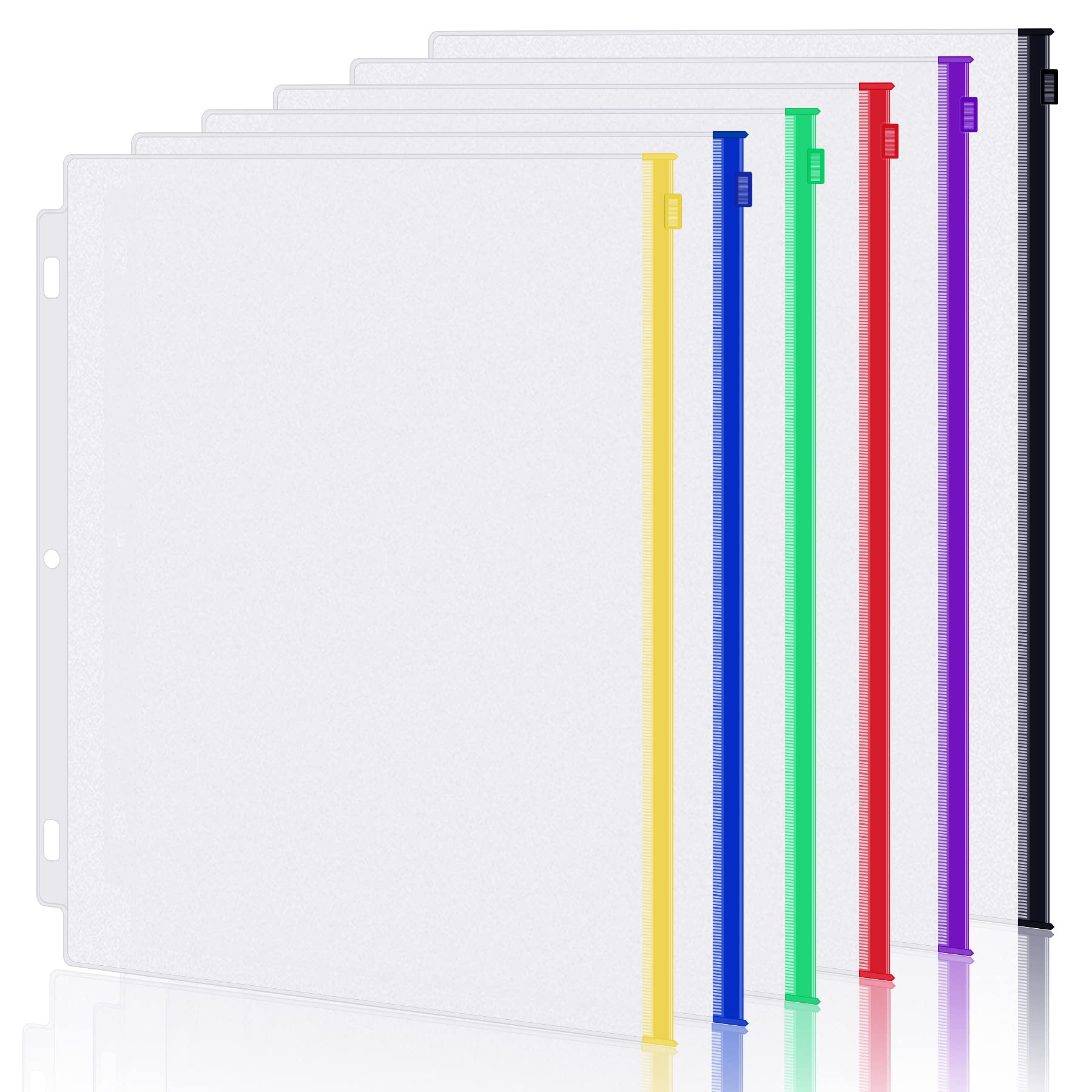 Antner 6 Pack Letter Size Binder Pockets - Multicolor Zipper Pouch for 3 Ring Binder, Waterproof PVC Document Folders & Loose Leaf Bags - Perfect for Office, School, and Business Organization Supplies