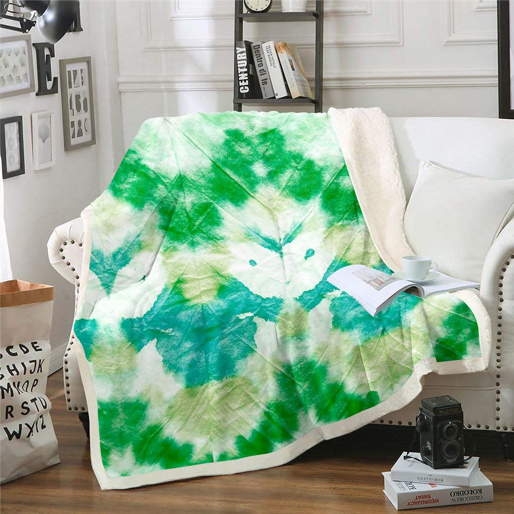 Green Blue Minimalist Graffiti Sherpa Throw Blanket - 60