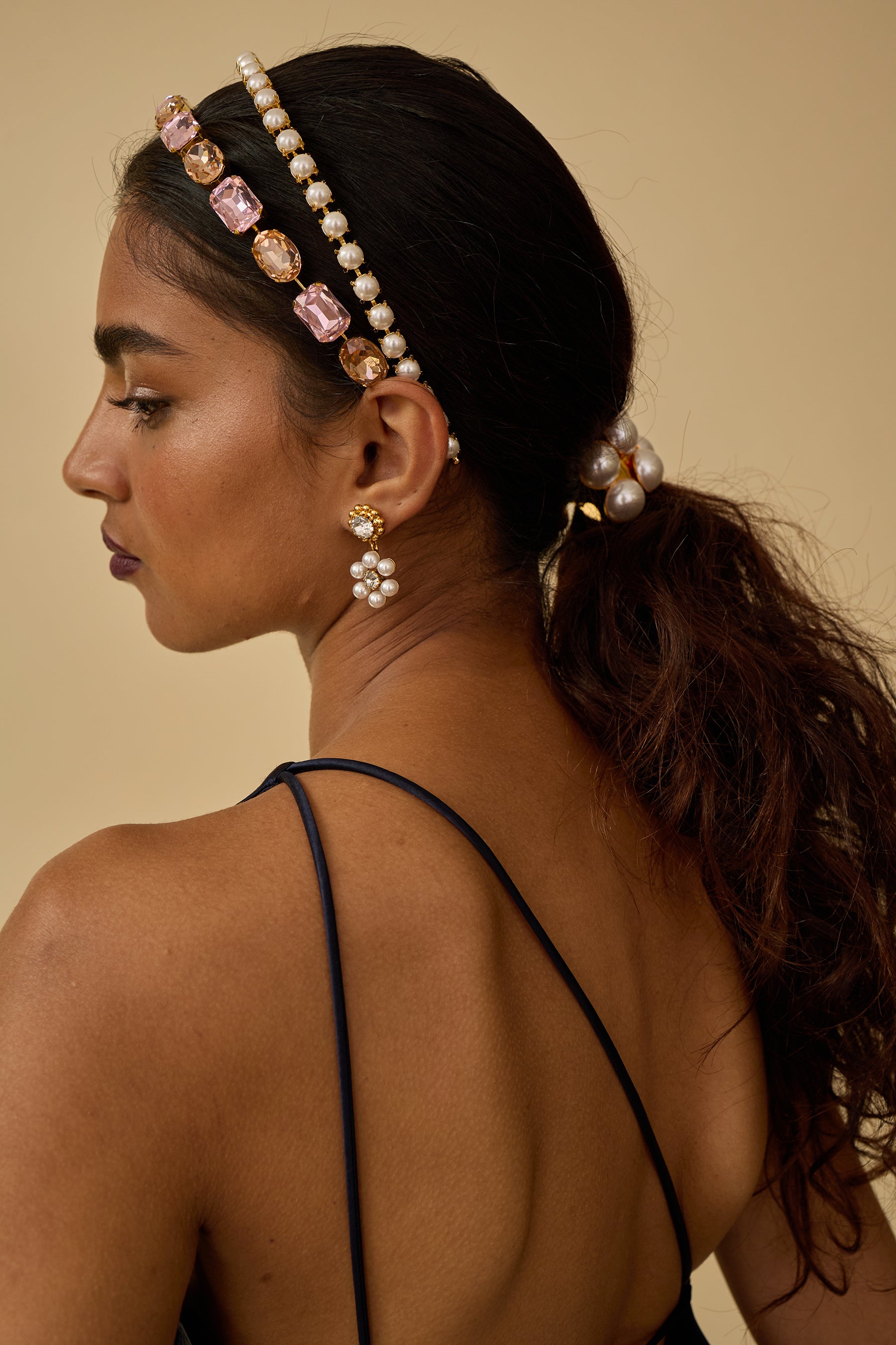 Mika Pearl & Crystal Double Strand Headband - Elegant Hair Accessory for Women, Bridal Party, Prom & Special Occasions