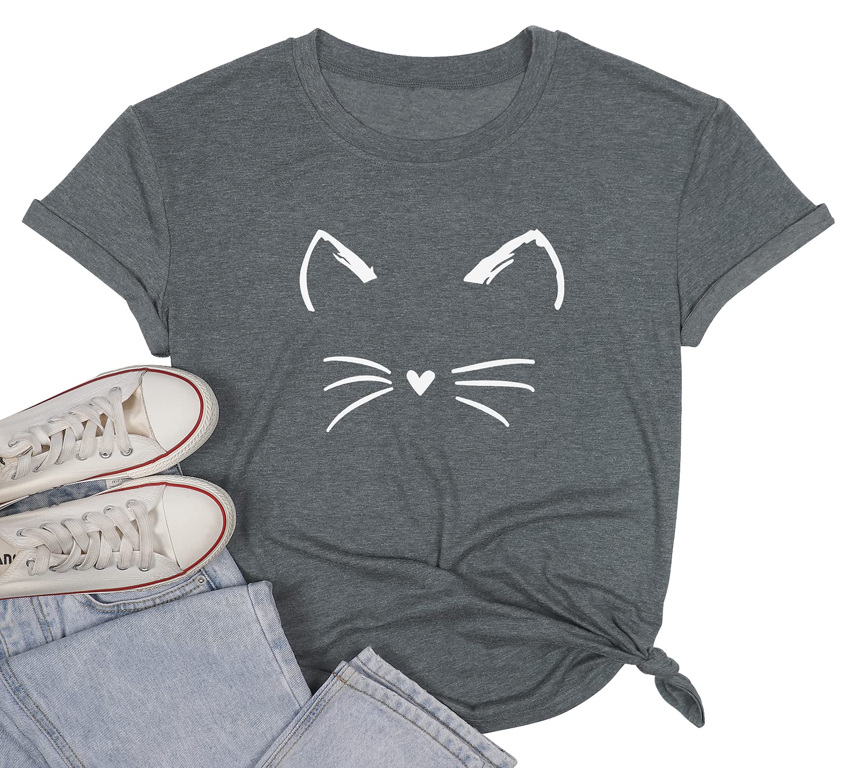 Women's Cute Cat Graphic T-Shirts - Casual Short Sleeve Cat Lover Tees for Mom - Perfect Gift for Cat Owners & Casual Wear