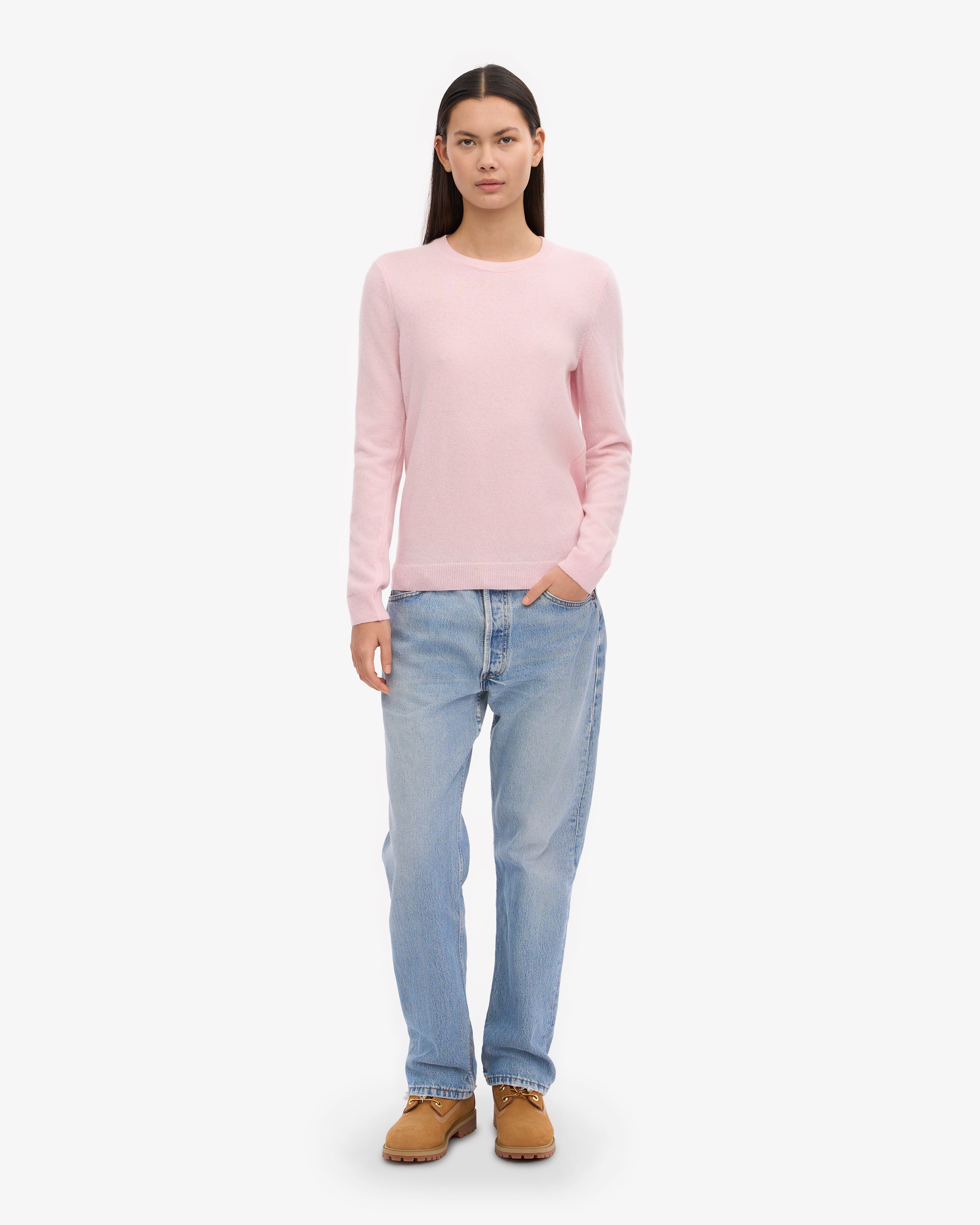 Women's Lightweight Merino Wool Crew Neck Sweater in Faded Pink - Cozy Winter Layering & Casual Office Wear