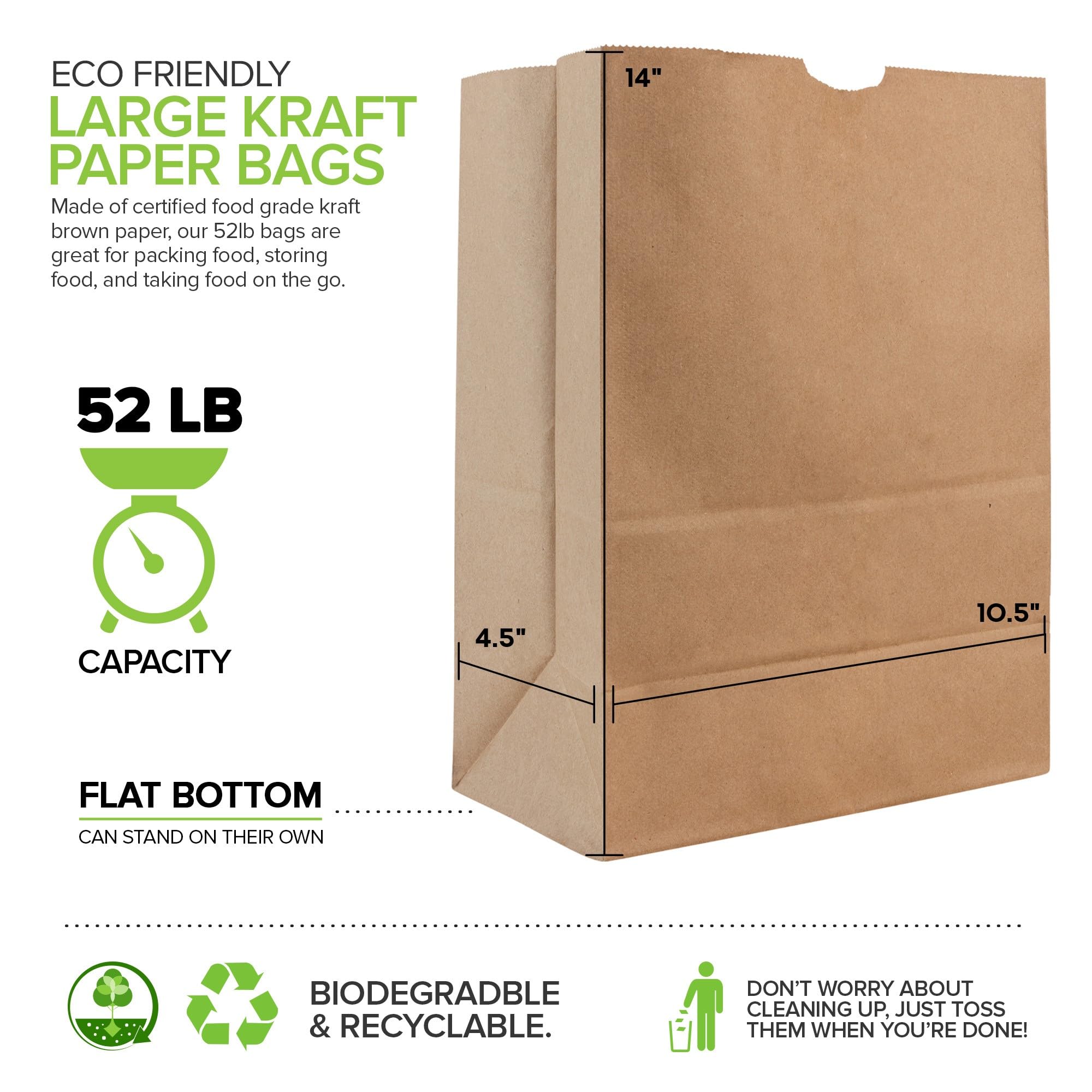 Stock Your Home 52 Lb Kraft Brown Paper Bags (50 Count) - Eco-Friendly Bulk Grocery Bags for Shopping, Takeout & Retail Packaging - Heavy Duty Large Paper Bags for Supermarkets, Restaurants & Farmers Markets