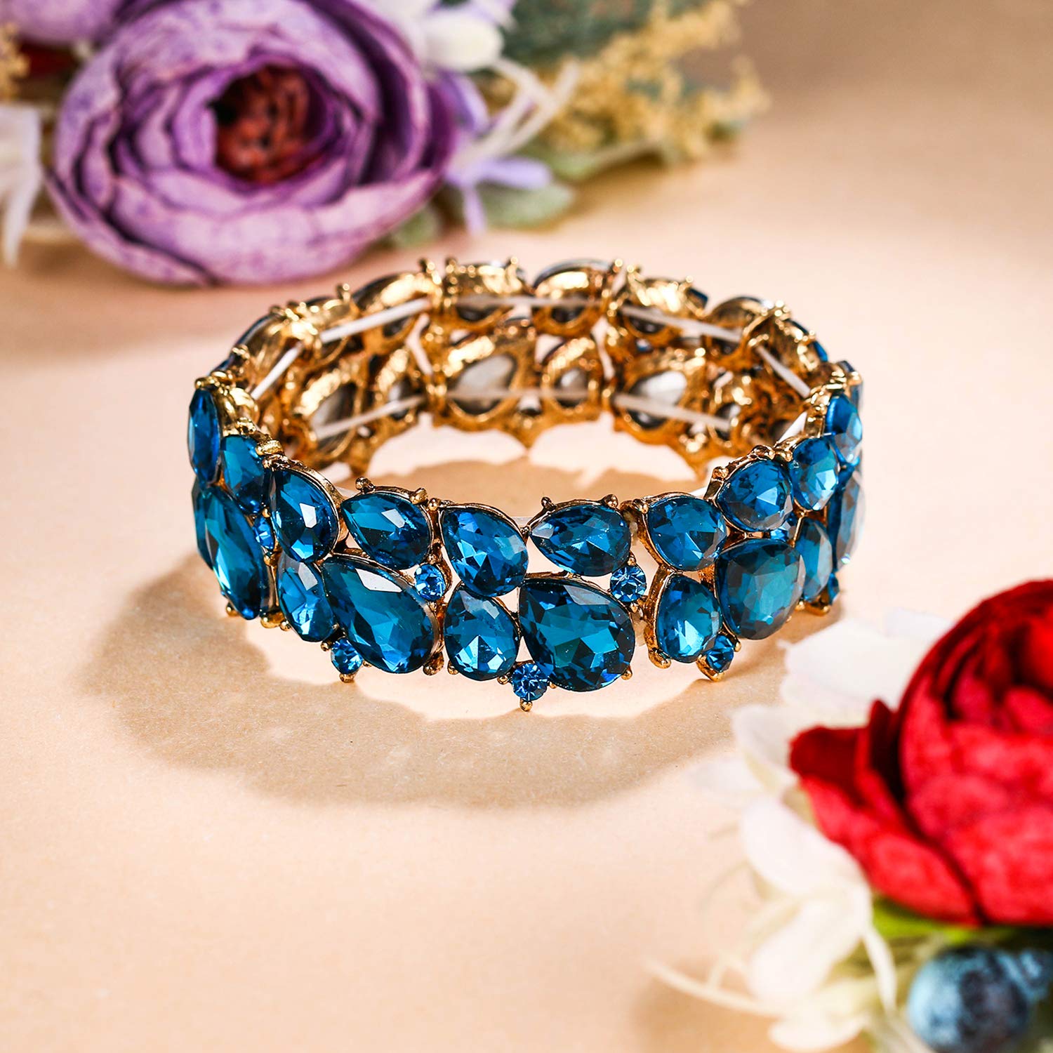 EVER FAITH Austrian Crystal Stretch Bracelet for Wedding & Party
