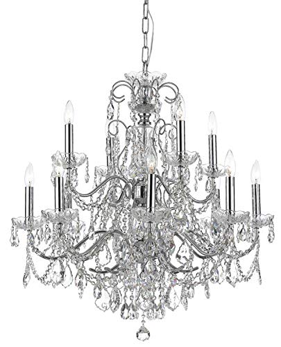 Imperial 12-Light Clear Italian Crystal Polished Chrome Chandelier - Elegant Dining Room Lighting for Luxury Home Decor