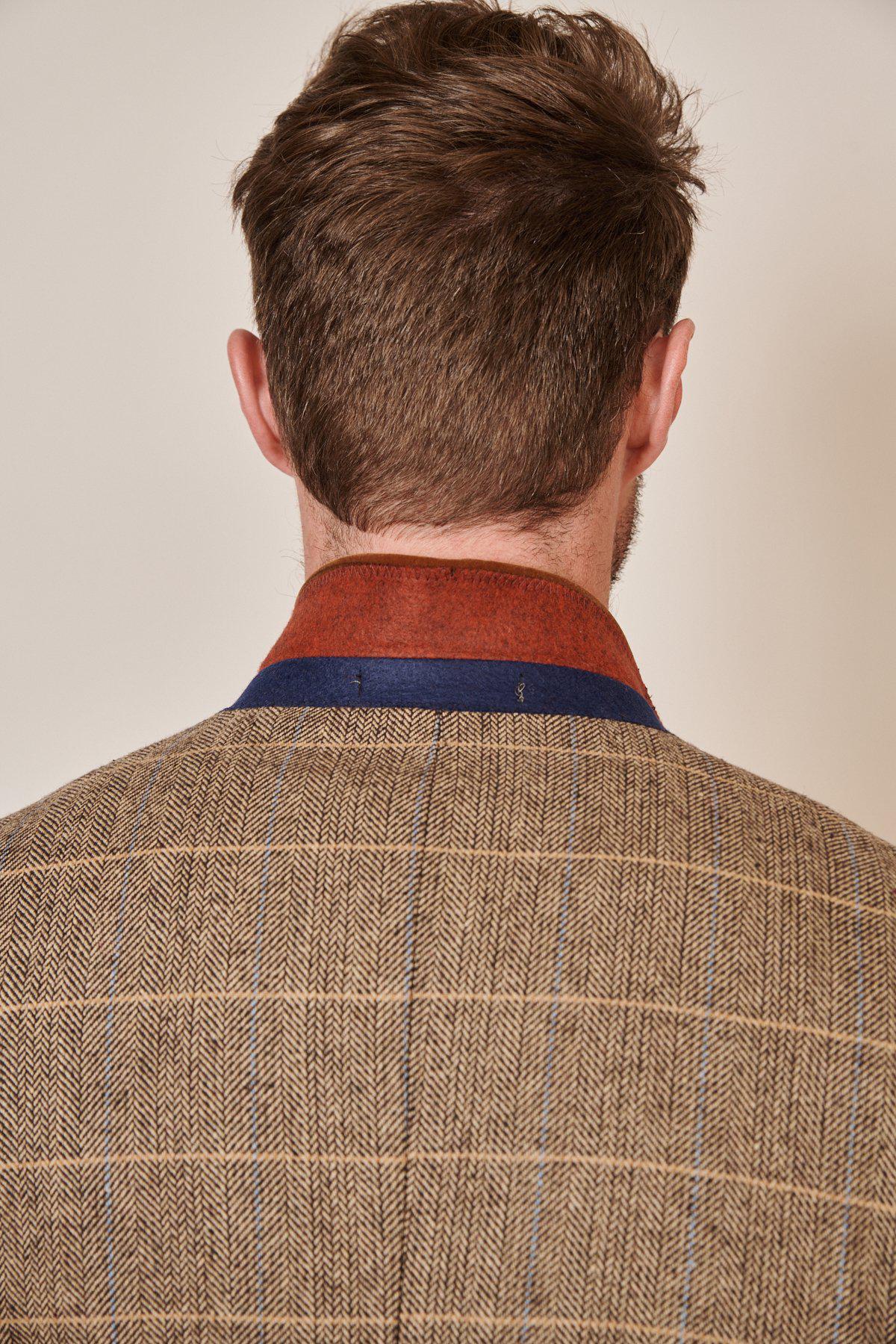 Lukasz Fabianski Style TED Tan Tweed Check Three Piece Suit | Premium Wool Blend Men's Formal Suit | Perfect for Weddings, Business Meetings & Special Occasions