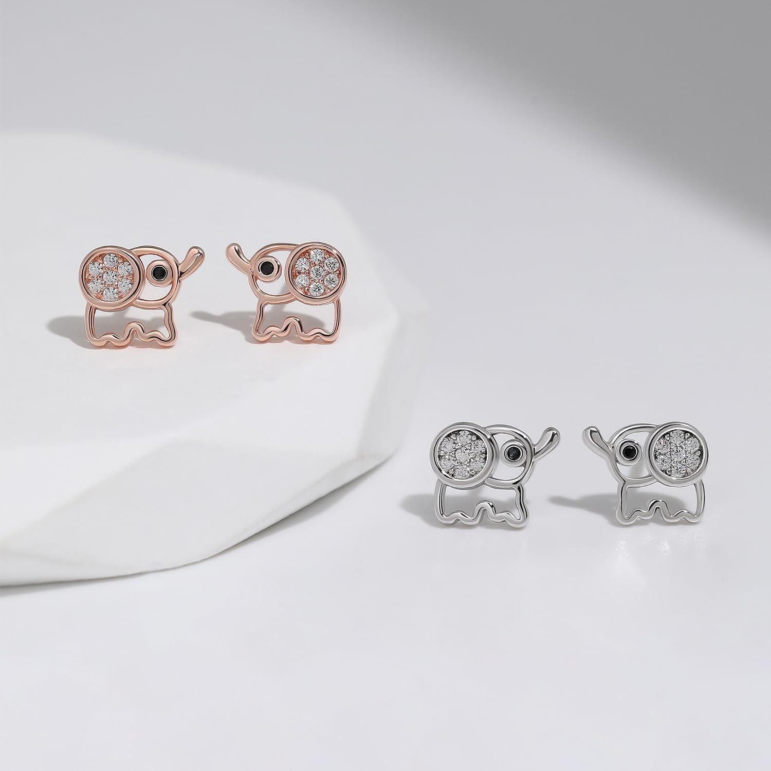 Meissa Sterling Silver Elephant Stud Earrings for Girls - Cute Animal Jewelry, Rose Gold Plated Studs, Novelty Earrings Gift for Kids, Women | Perfect for Birthdays, Parties & Everyday Wear