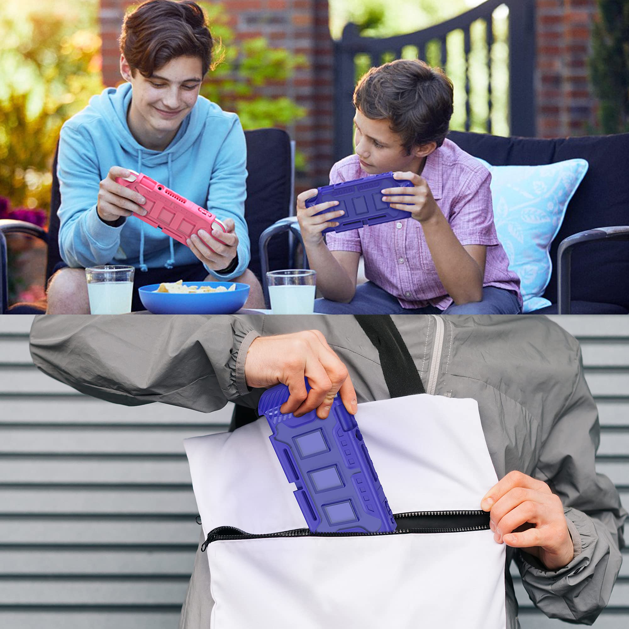 KIWIHOME 2 Pack Nintendo Switch Lite Protective Case (Blue + Grey) - Slim Portable Cover with Ergonomic Grip & Game Card Storage - Perfect for Travel, Gaming On-The-Go & Home Entertainment