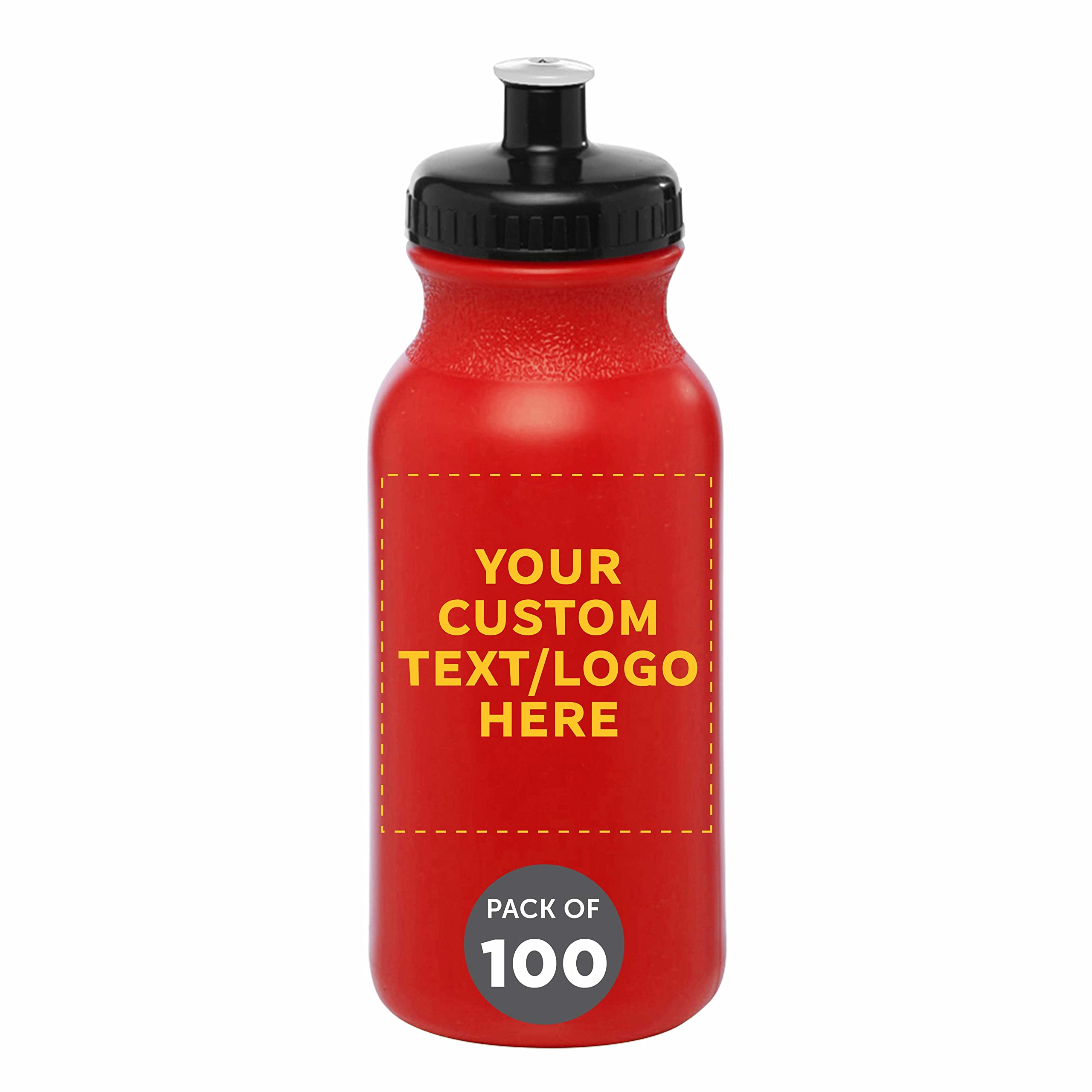 Custom 20 oz. Water Bottles with Push Cap - Bulk Pack of 100 Personalized Sports Bottles - Ideal for Gym, Hiking, Camping & Outdoor Activities - Great for Team Events, Corporate Gifts & School Sports - Red