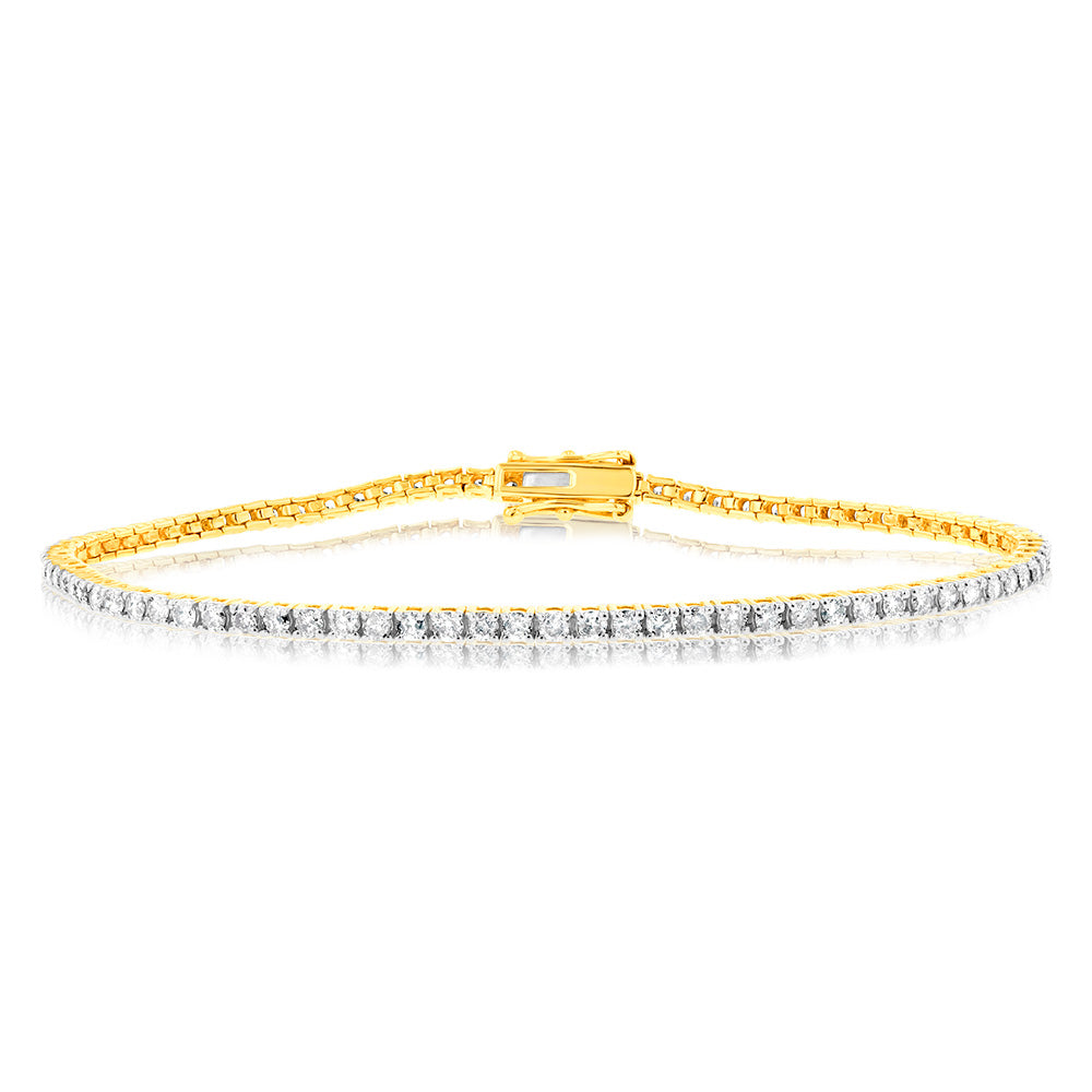 9ct Yellow Gold 2 Carat Diamond Tennis Bracelet with 82 Brilliant Cut Stones - Elegant Jewelry Gift for Women, Perfect for Weddings, Anniversaries & Special Occasions