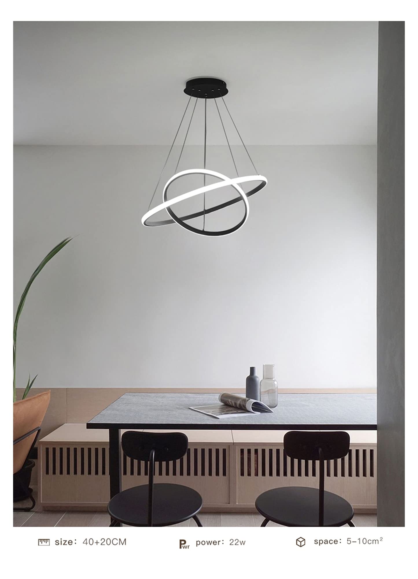 Modern LED Chandelier Light Fixture - Remote Control Rectangle White Ceiling Lamp for Living Room, Bedroom, Kitchen | Dimmable Hanging Light with 2 Rings (20-40cm) | Perfect for Home Decor, Dining Areas & Interior Lighting