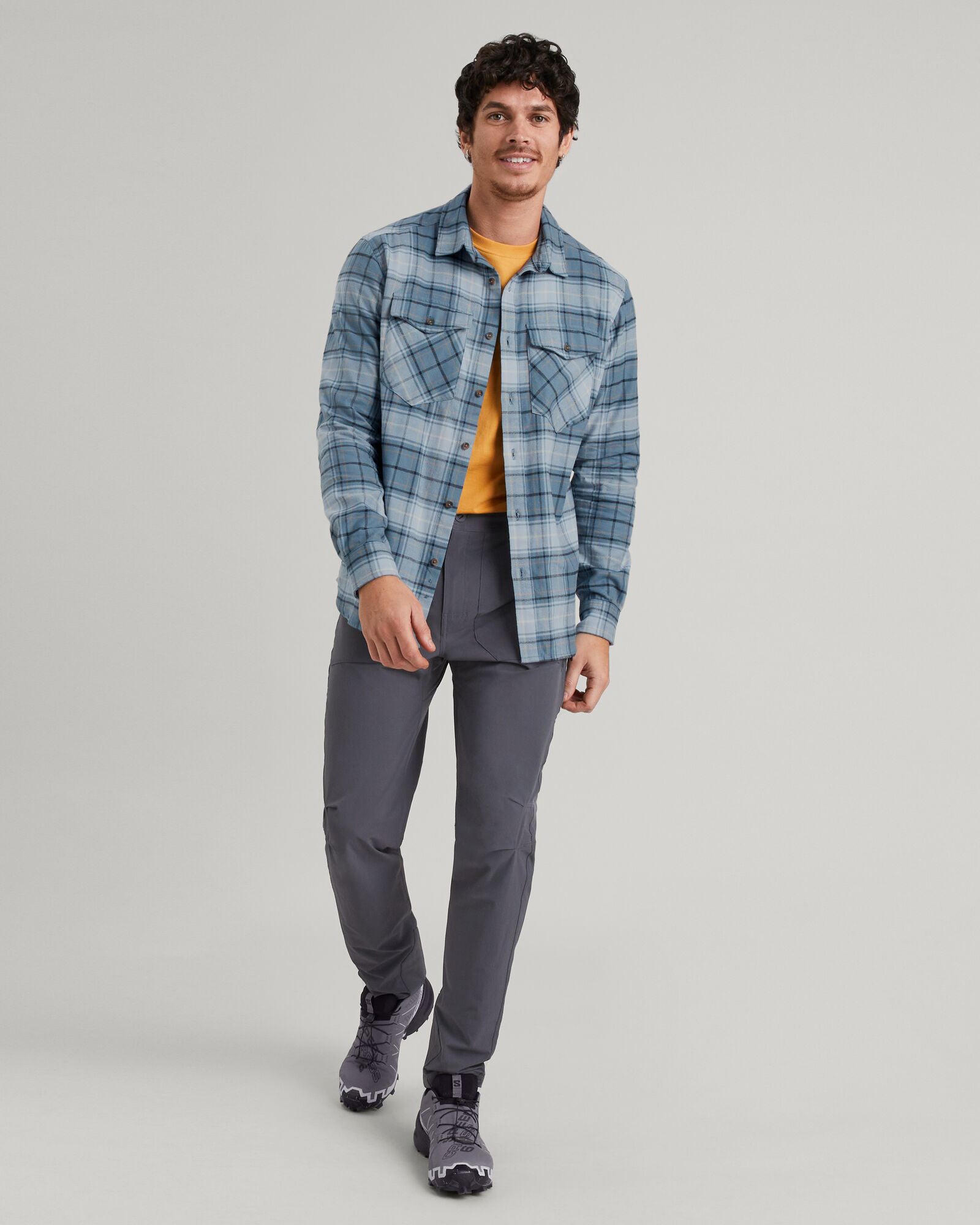 Men's Carrillon HF Long Sleeve Shirt - Ripple/Meteor Check Plaid Flannel - Comfortable Casual Button Down for Work, Outdoor & Fall Fashion