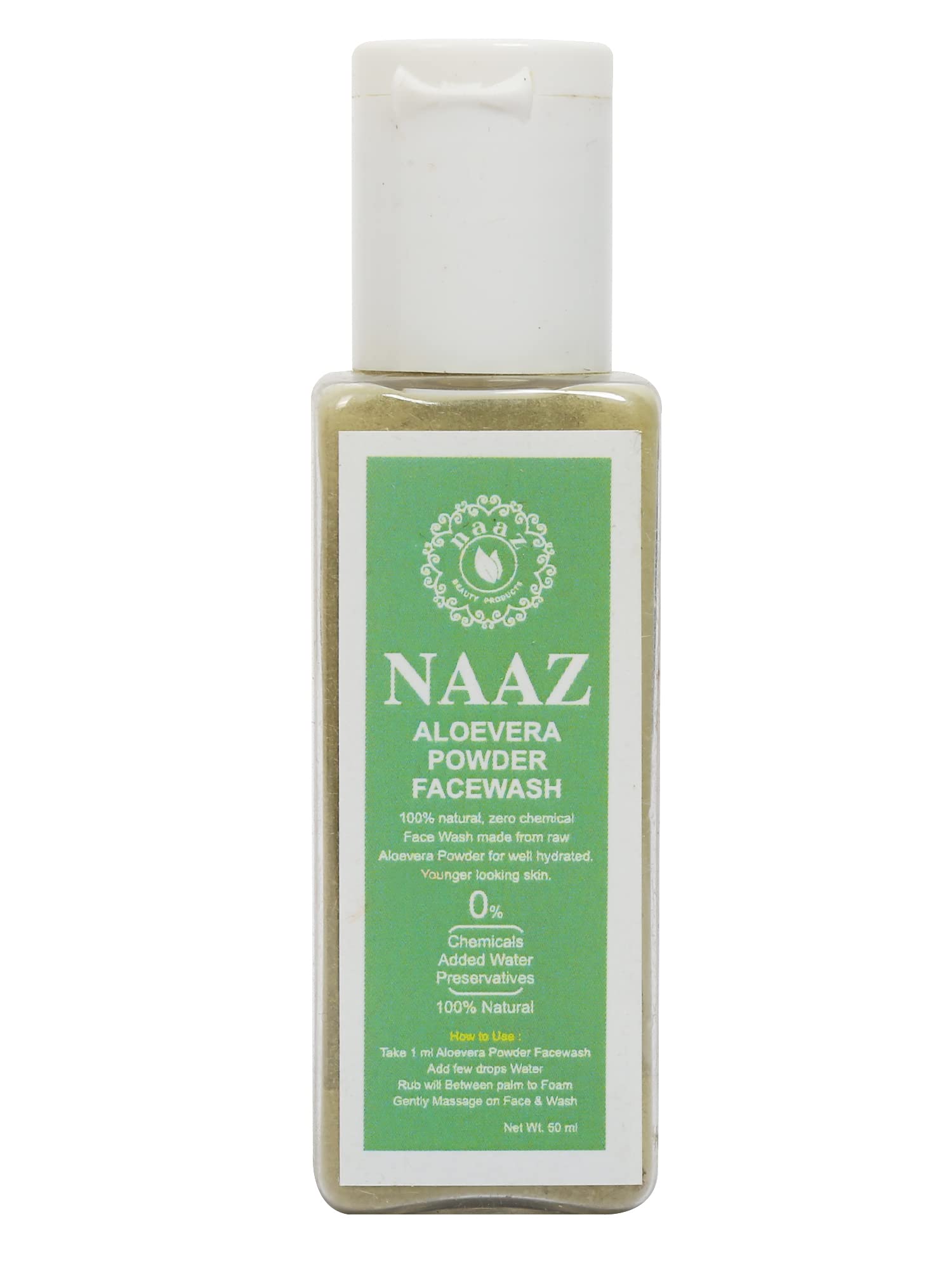 Naaz Aloe Vera Powder Face Wash - 100% Natural & Organic for Clear Skin (50ml) | Gentle Daily Cleanser for Acne, Oily & Sensitive Skin | Perfect for Morning & Night Skincare Routine