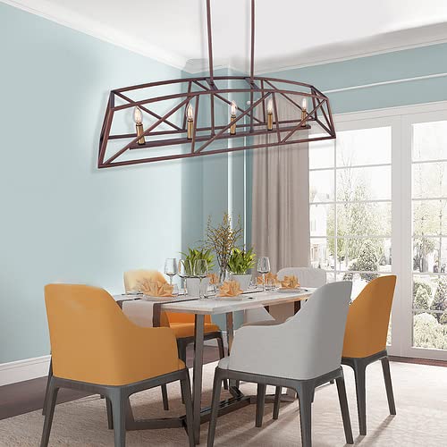 5-Light Candle Style Kitchen Island Linear Pendant Lighting Fixture - Modern Farmhouse Dining Room & Kitchen Island Chandelier for Home Decor