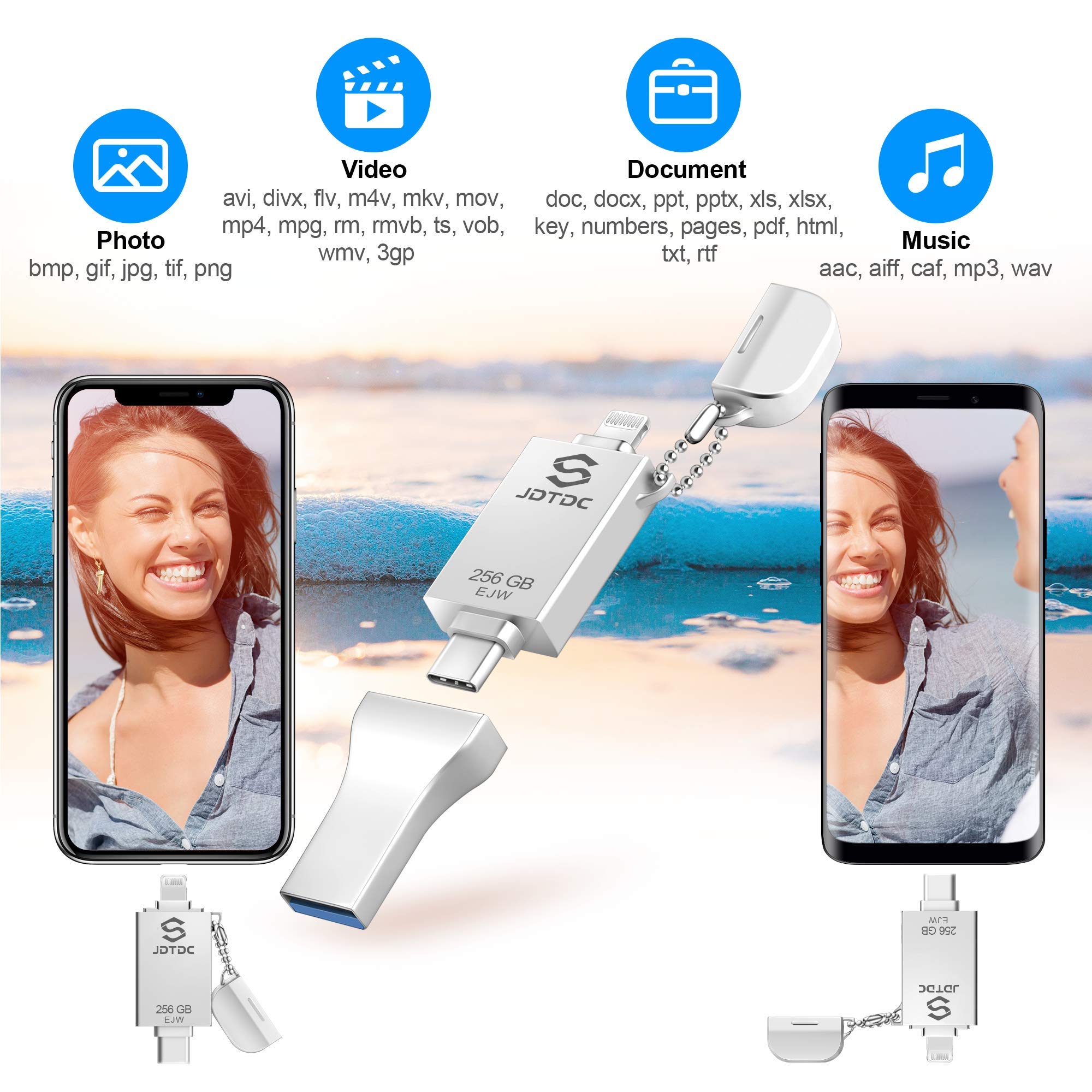 256GB Apple MFi Certified iPhone Photo Stick - 3-in-1 USB C Flash Drive for iPhone 16/15/14/13/12, iPad, Android & PC - External Memory Storage for Photos, Videos Backup - Perfect for Travel, Work & School Data Transfer