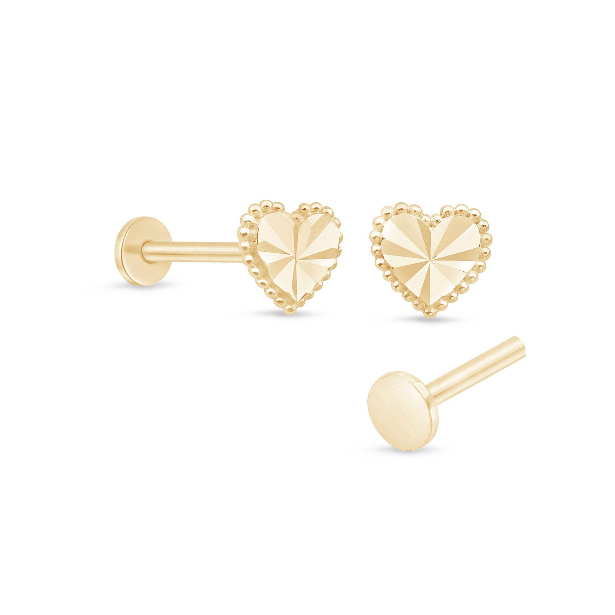 14K Yellow Gold Diamond-Cut Heart Stud Earrings for Women - Perfect for Valentine's Day Gifts, Anniversary Presents & Everyday Elegance