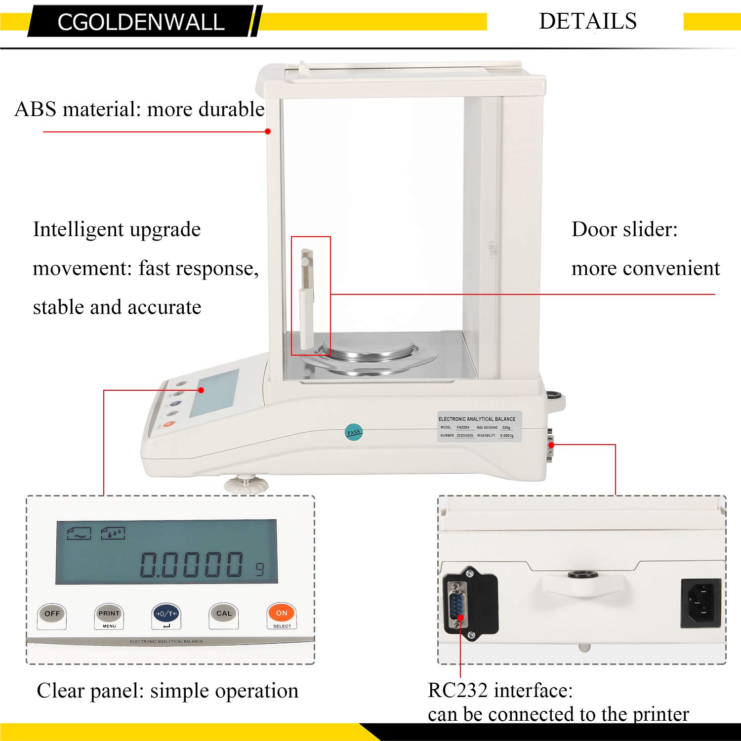 CGOLDENWALL 0.1mg Digital Analytical Balance - High Precision 0.0001g Lab Scale with USB, 220g Capacity for Laboratory, Pharmacy, Jewelry & School Use | Perfect for Chemical Weighing, Gemstone Measurement & Scientific Research