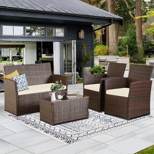 Brown Wicker&beige Cushions