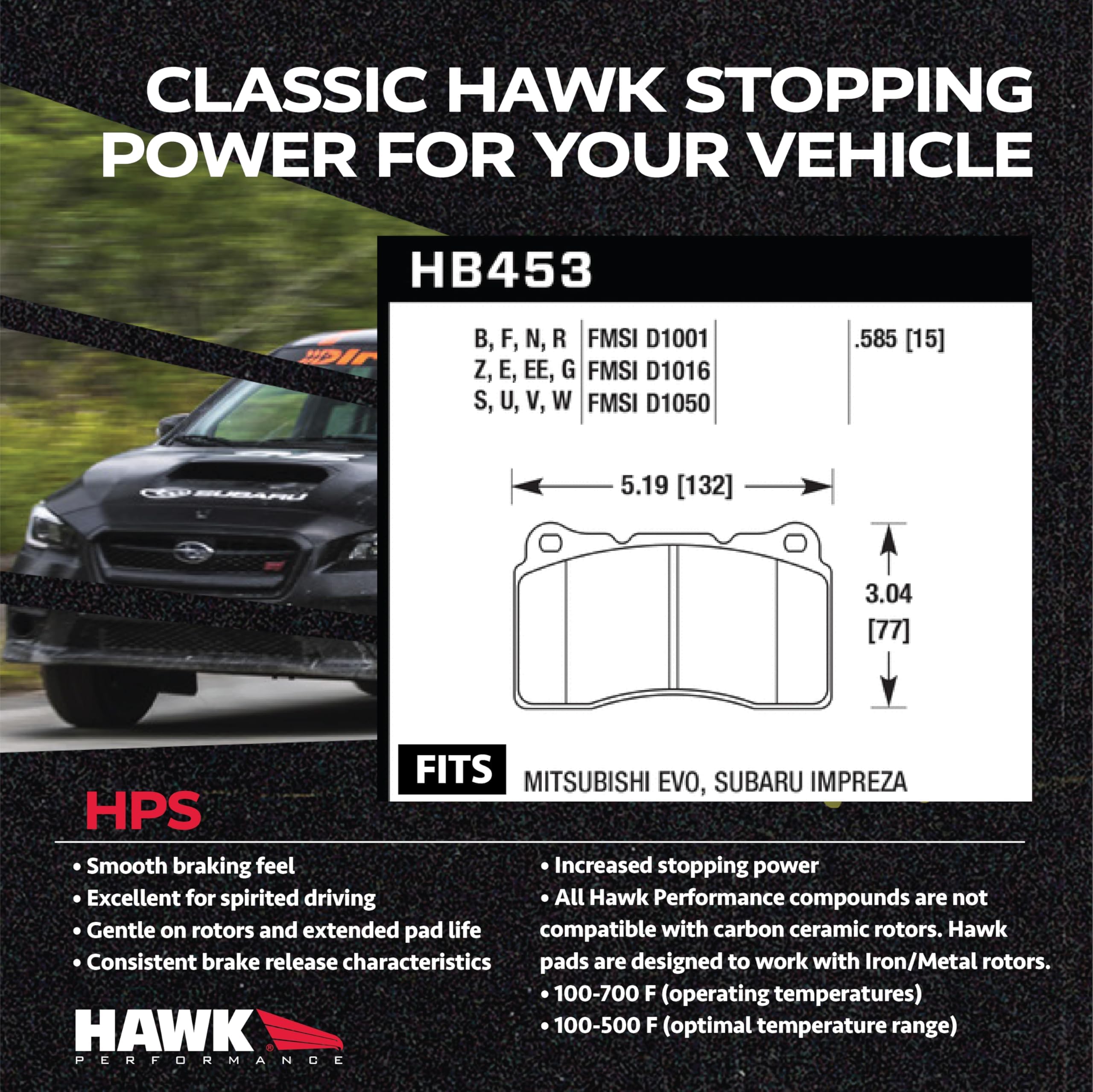 HB453F.585 HPS Performance Street Brake Pads - High Performance Ceramic Brake Pads for Cars & Trucks - Perfect for Daily Driving, Racing & High-Speed Performance - Low Noise & Dust Formula