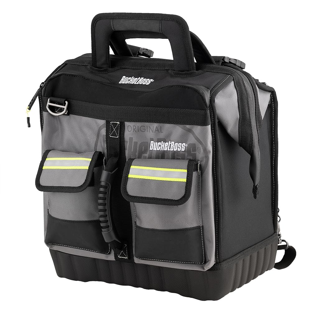 Bucket Boss HV ProTech Tool Case - Professional Series (65170-HV) Grey & Black - Durable Tool Bag for Electricians, Contractors & DIY Projects