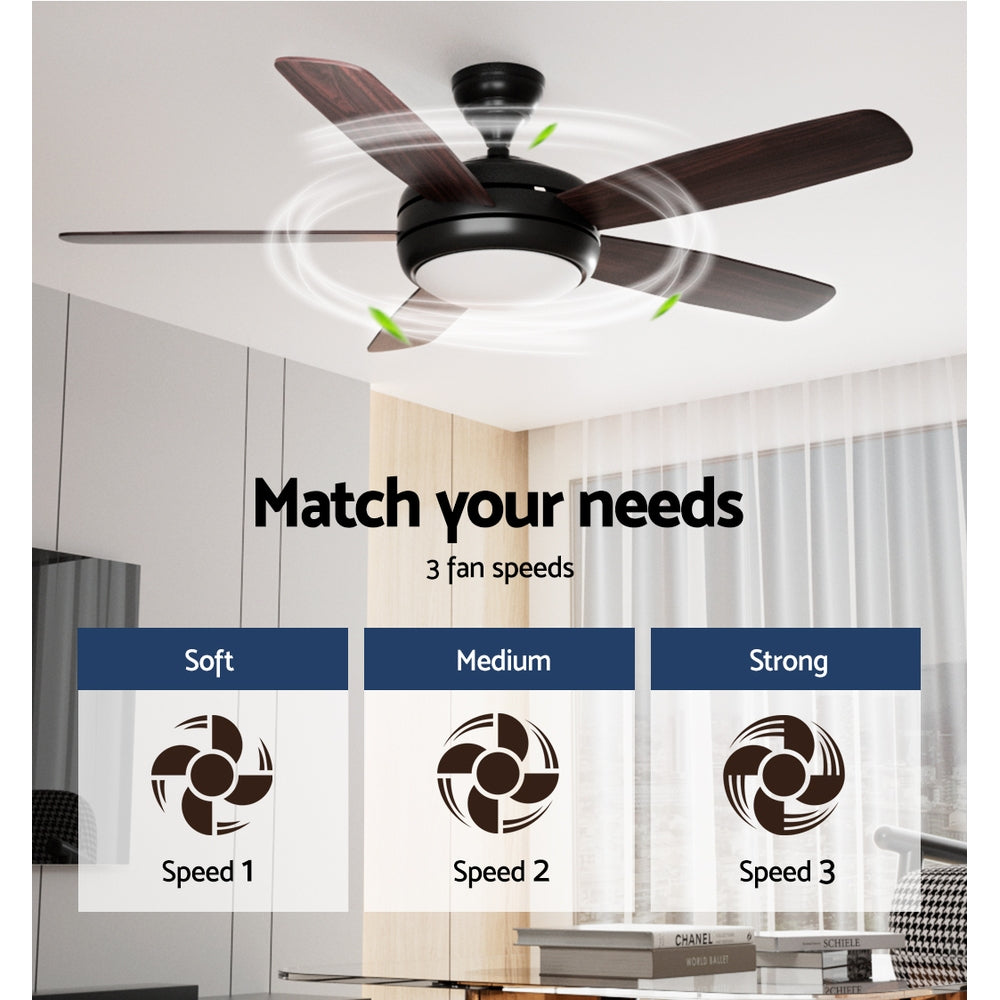Devanti 52 Inch Ceiling Fan with Light Kit - 5 Blade Dark Wood Finish - Quiet AC Motor - Perfect for Living Room, Bedroom & Outdoor Covered Patio