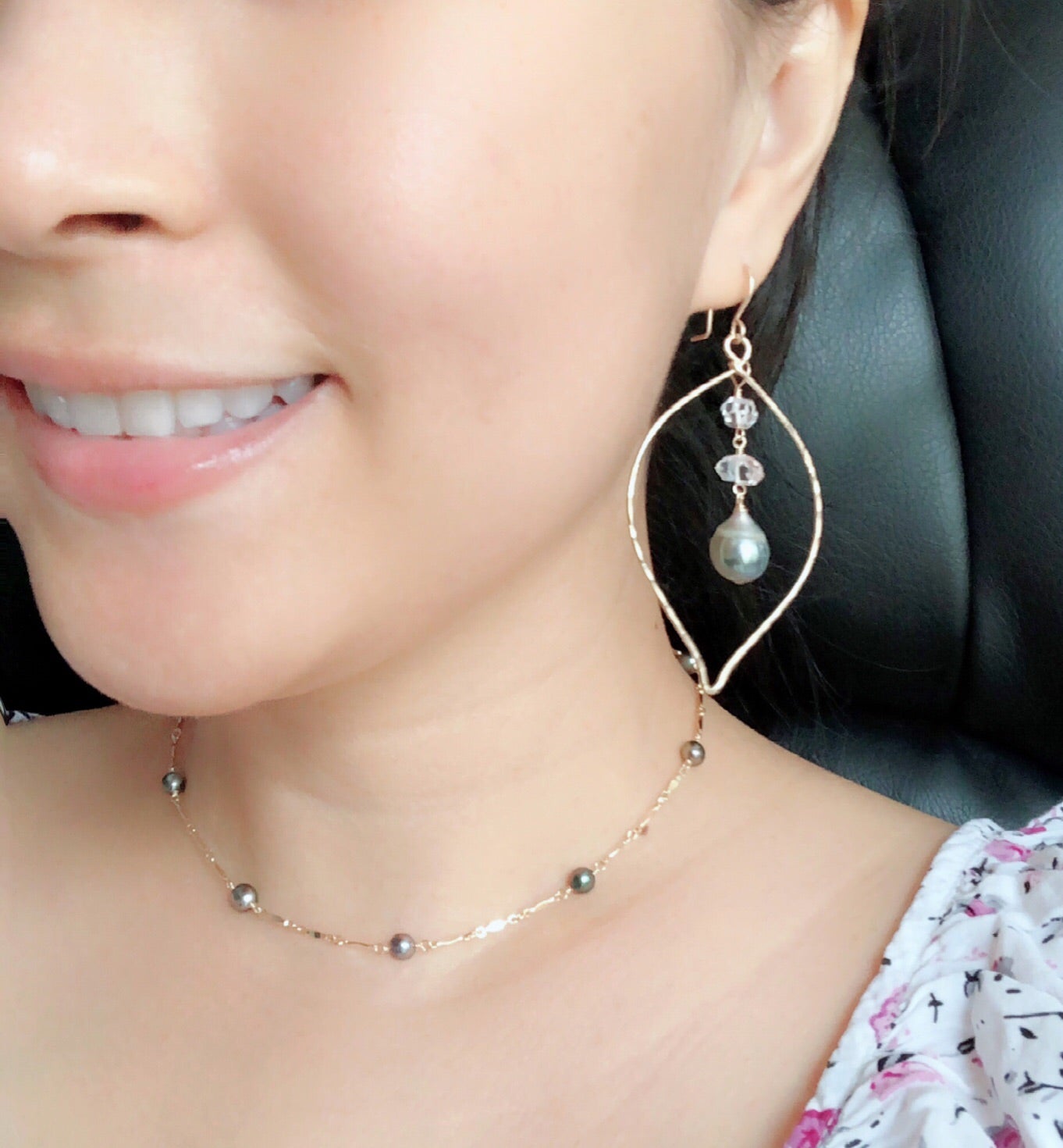 YURI Tahitian Pearl & Herkimer Diamond Earrings (E508) - Elegant Jewelry for Weddings, Parties & Special Occasions