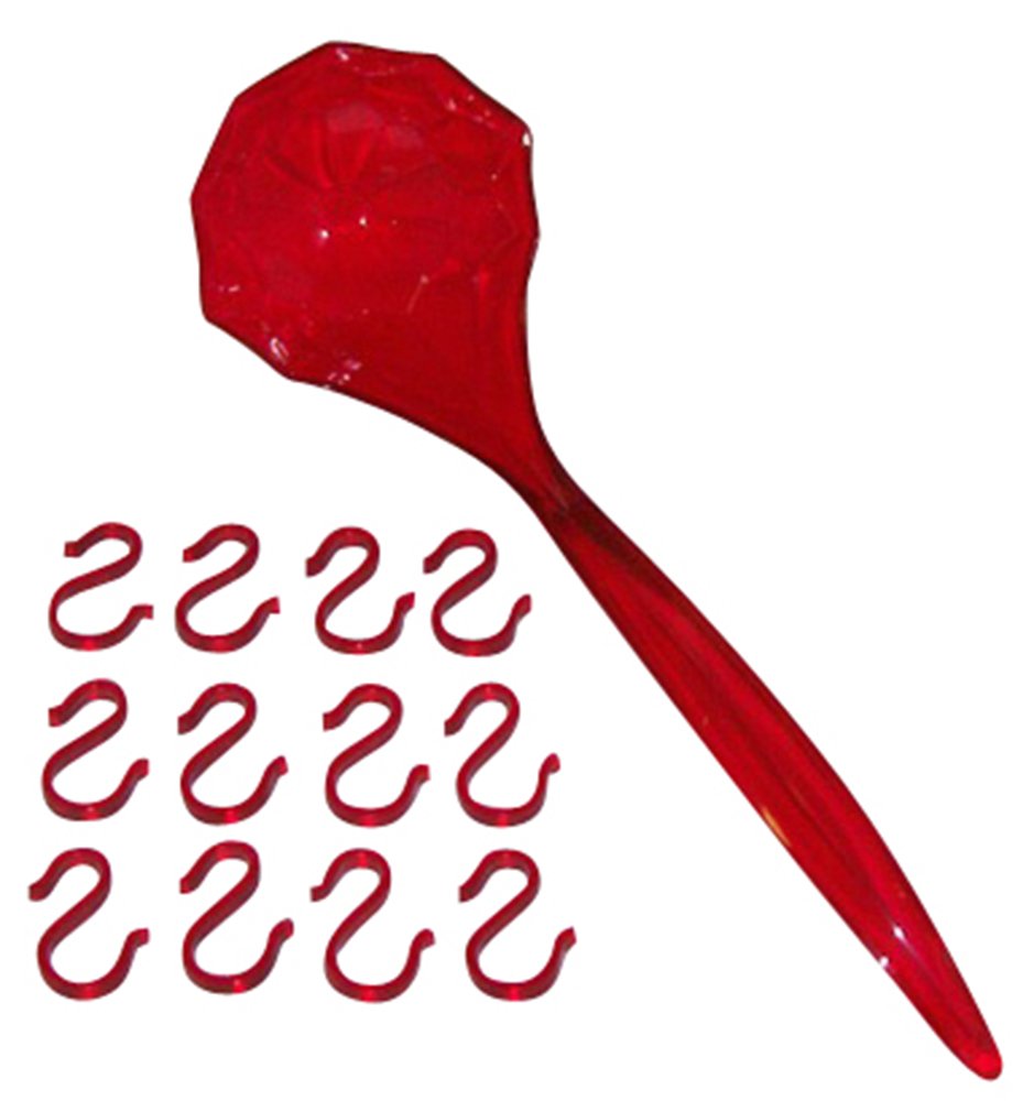 Red Plastic Punch Bowl Ladle Set with 12 Cup Hooks - Perfect for Parties, Weddings & Holiday Gatherings