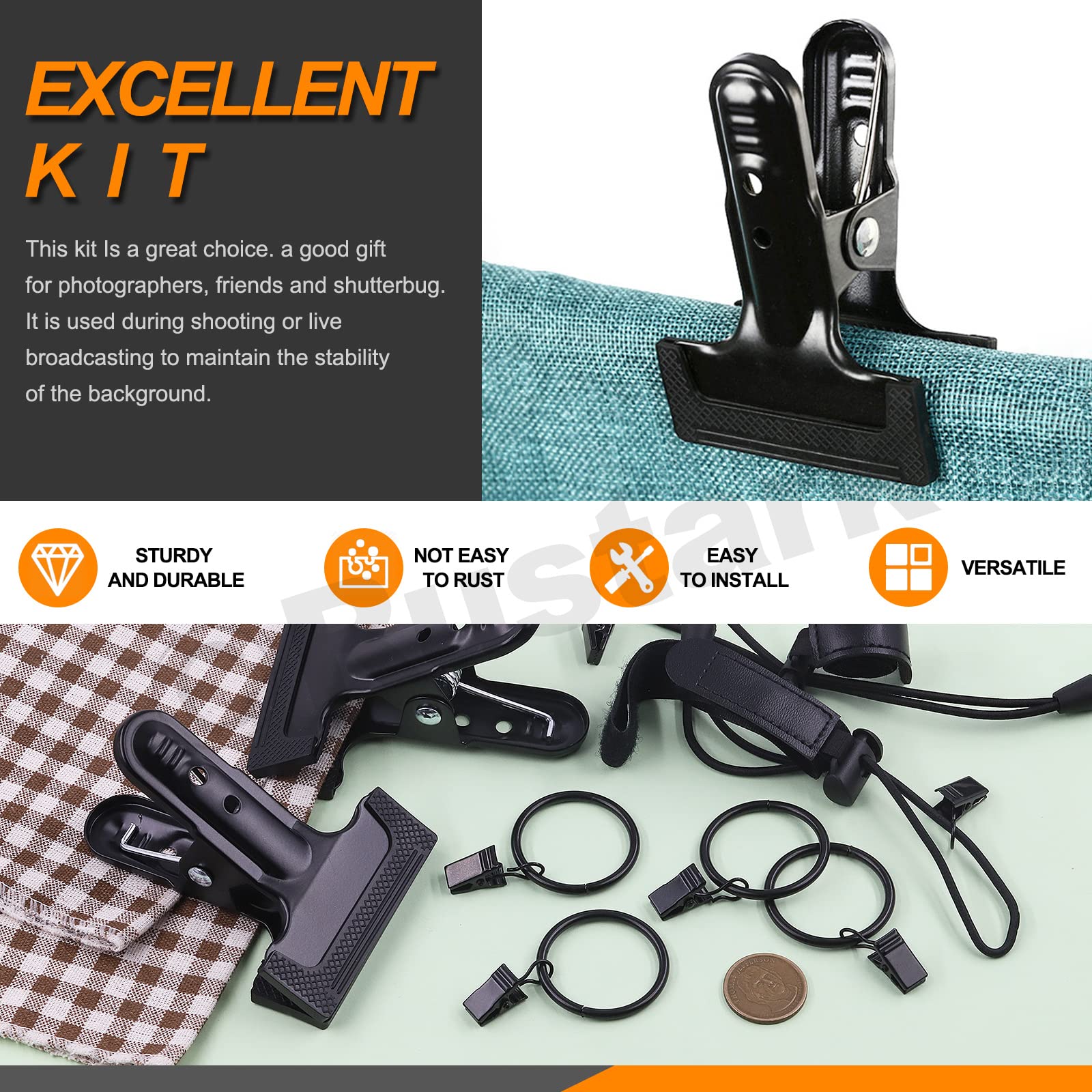 22Pcs Heavy Duty Spring Clamps - Elastic Photo Backdrop Clips Holder Kit with Metal Rings for Photography, Video Studio, Curtains & Fabric - Perfect for Photo Backdrops, Home Decor, and DIY Projects