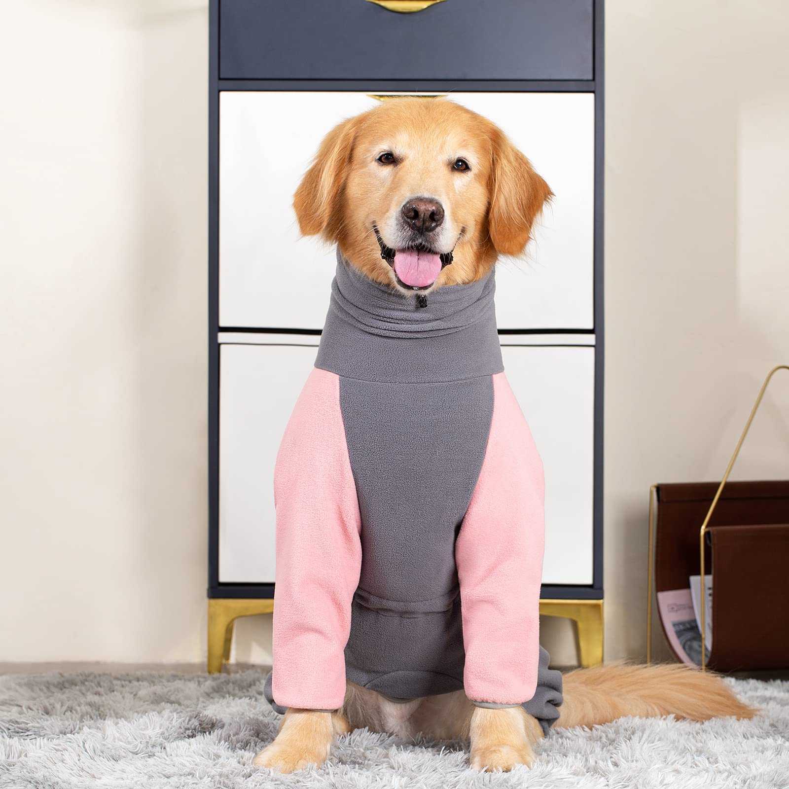 Warm Fleece Dog Winter Coat with High Collar - Windproof Full Body Snowsuit for Large & Medium Dogs | X-Large Pink Dog Sweater for Cold Weather | Perfect for Winter Walks & Outdoor Adventures