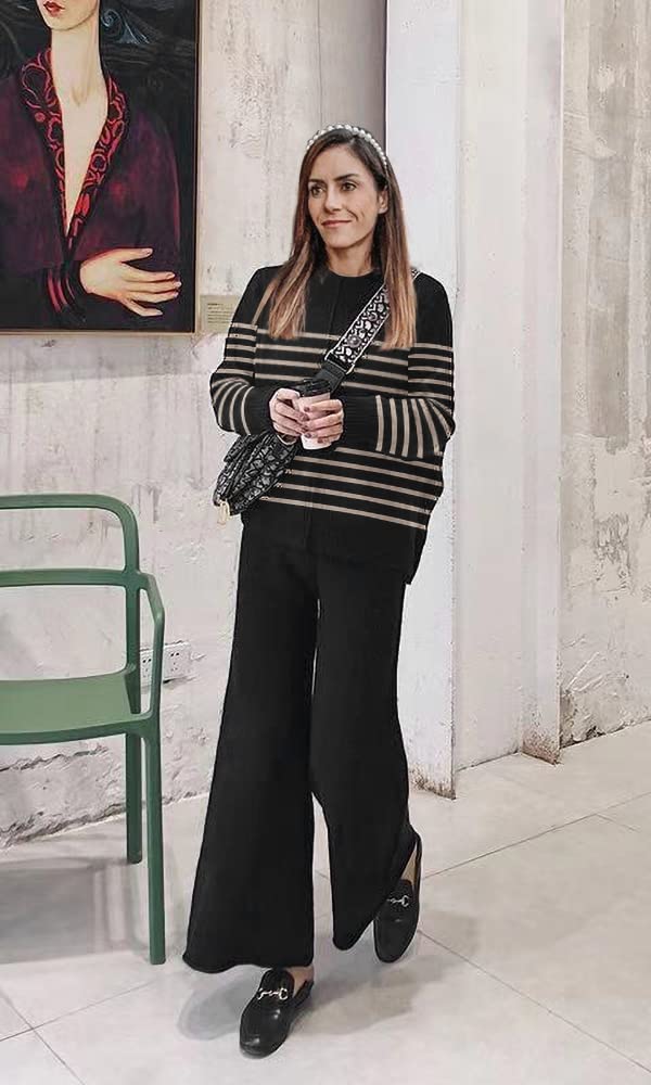 ETCYY Women's Elegant Knit Lounge Set - Cozy 2-Piece Sweatsuit with Soft Sweater Top & Wide Leg Sweatpants | Perfect for Home Relaxation, Yoga & Casual Outings