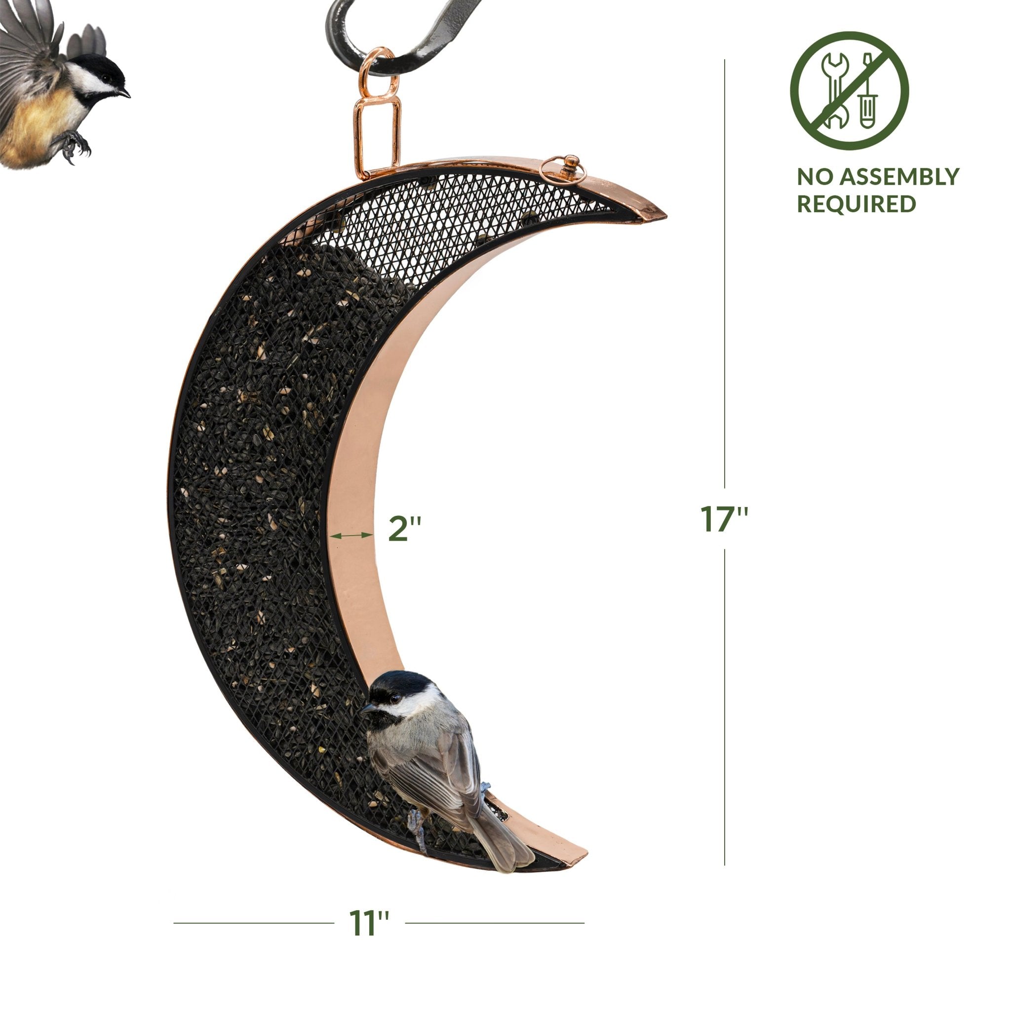 Over The Moon Copper Bird Feeder with Mesh Panels - Durable Outdoor Garden Decor for Attracting Wild Birds - Perfect for Backyard, Patio, and Nature Lovers