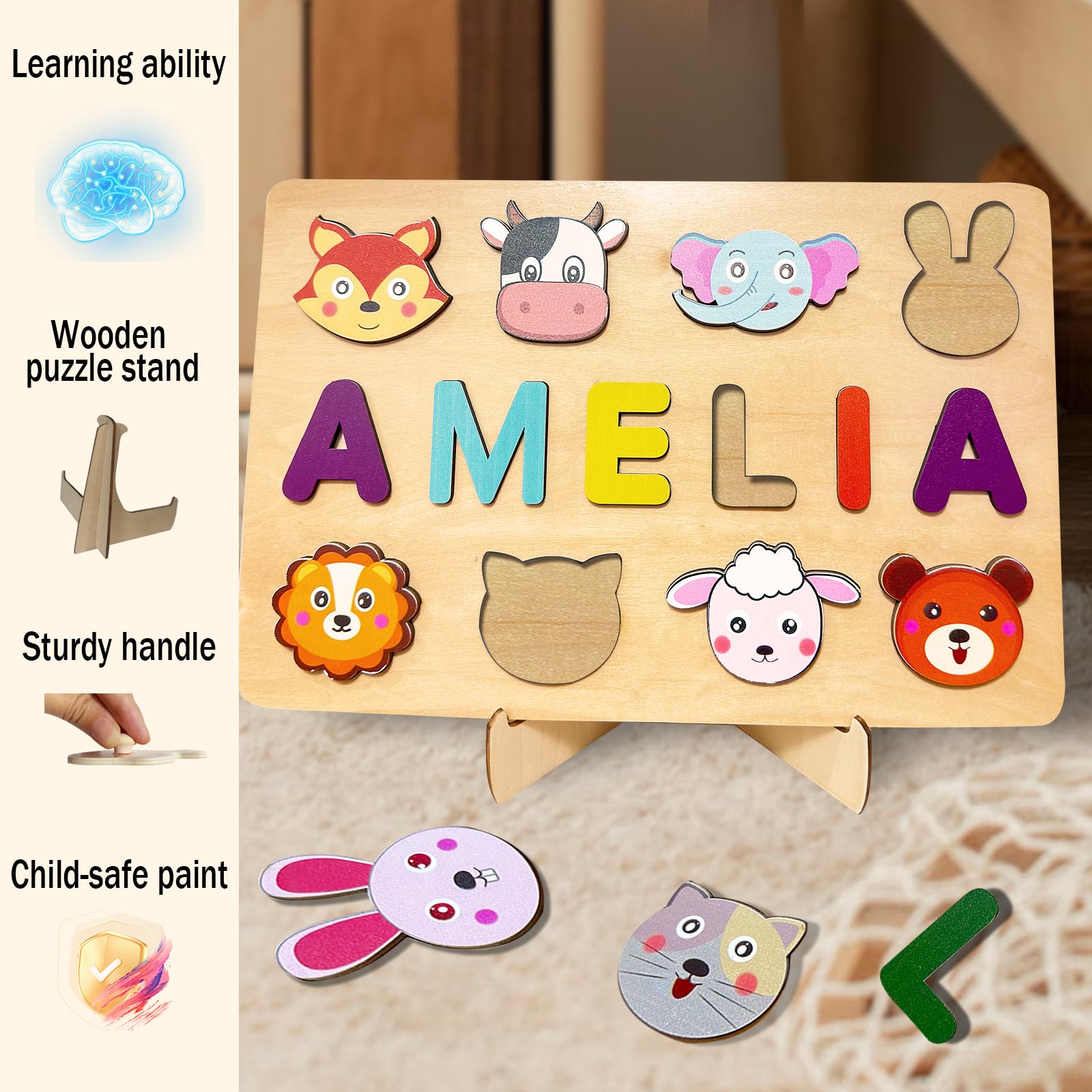 Personalized Wooden Name Puzzle for Toddlers 1-3 Years Old - Montessori Learning Toy, Easter Basket Stuffer & 1st Birthday Gift for Baby Boys & Girls - Perfect for Early Childhood Education & Holiday Gifting