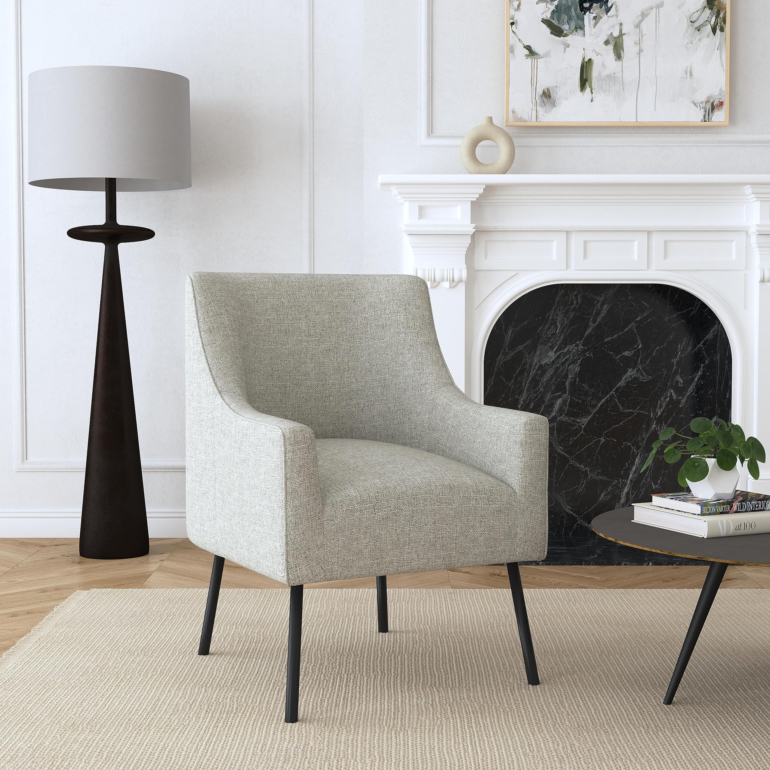 HomePop Modern Accent Chair - Gray Woven Fabric Lounge Chair with Metal Legs for Living Room & Bedroom | Stylish Reading Chair & Single Sofa | Perfect for Small Spaces, Home Office & Cozy Corners