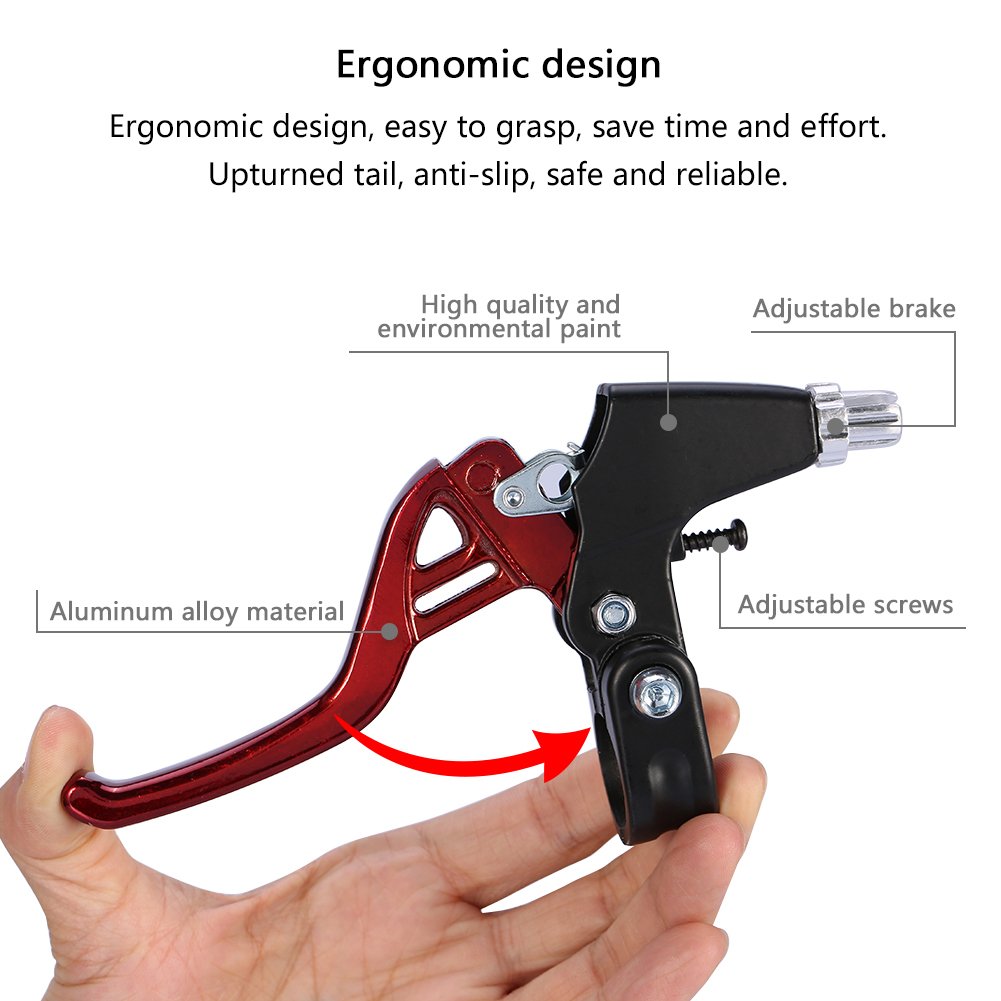 Universal Aluminum Alloy Bike Brake Levers - 2.2cm Diameter Handlebar Brake for Mountain Bikes, Kids Bikes, Folding Bikes & MTB BMX (Red) - Perfect for Cycling, Commuting & Off-Road Adventures