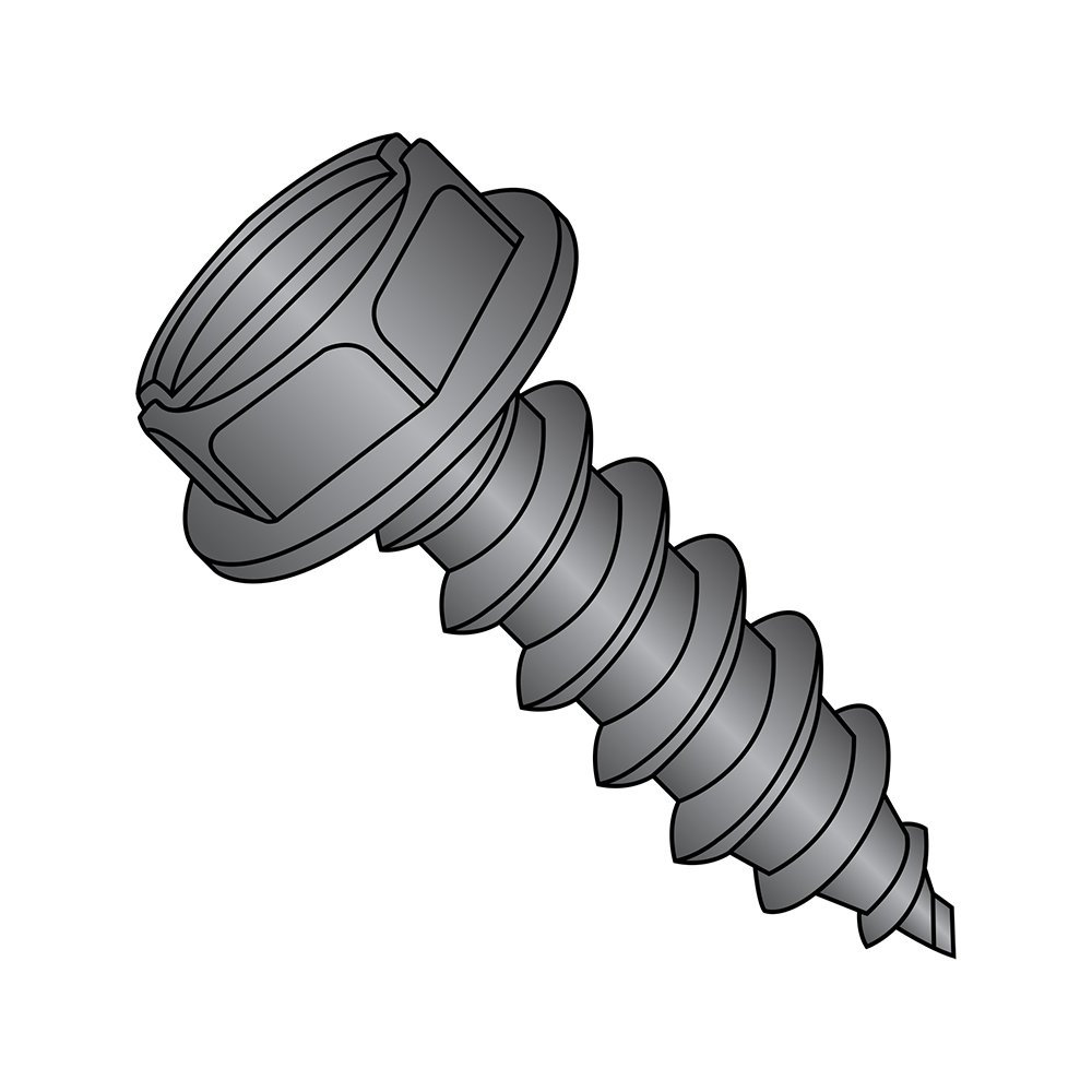 Small Parts 1012ASWB Black Oxide Steel Sheet Metal Screws, Hex Washer Head, Slotted Drive, Type A, #10-12 Thread, 3/4