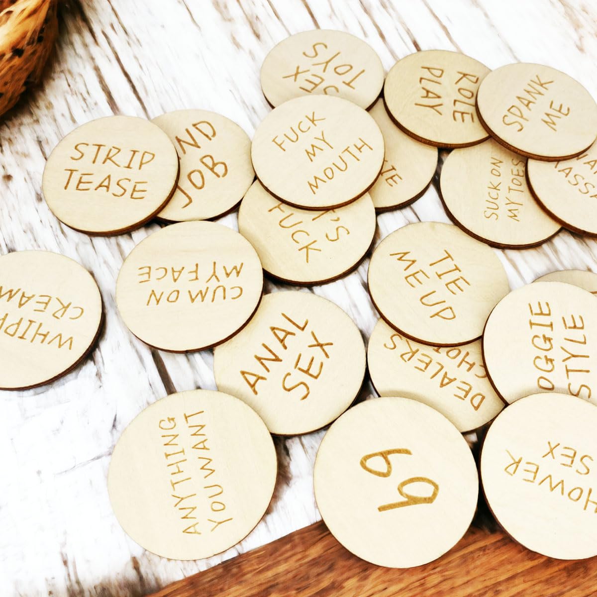 20Pcs Funny Wooden Couples Tokens - Romantic Date Night & Anniversary Gift Set for Valentine's Day, Wedding, and Relationship Games | Fun Sex & Activity Tokens for Couples (Pack 1, Round) | Perfect for Date Nights, Anniversaries, and Romantic Surprises
