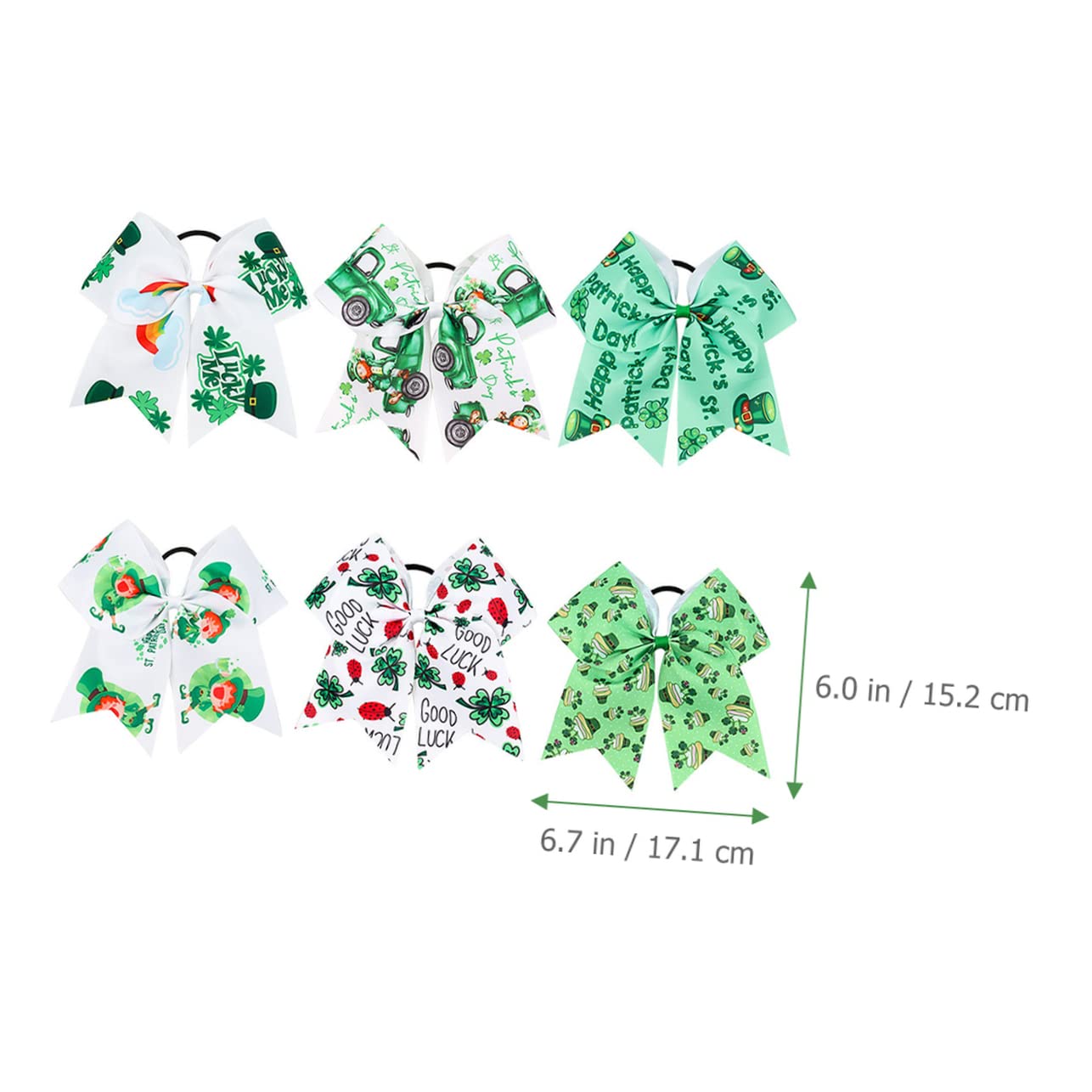 6 Pack Girls Hair Bows - St Patrick's Day Hair Ties for Kids & Toddlers